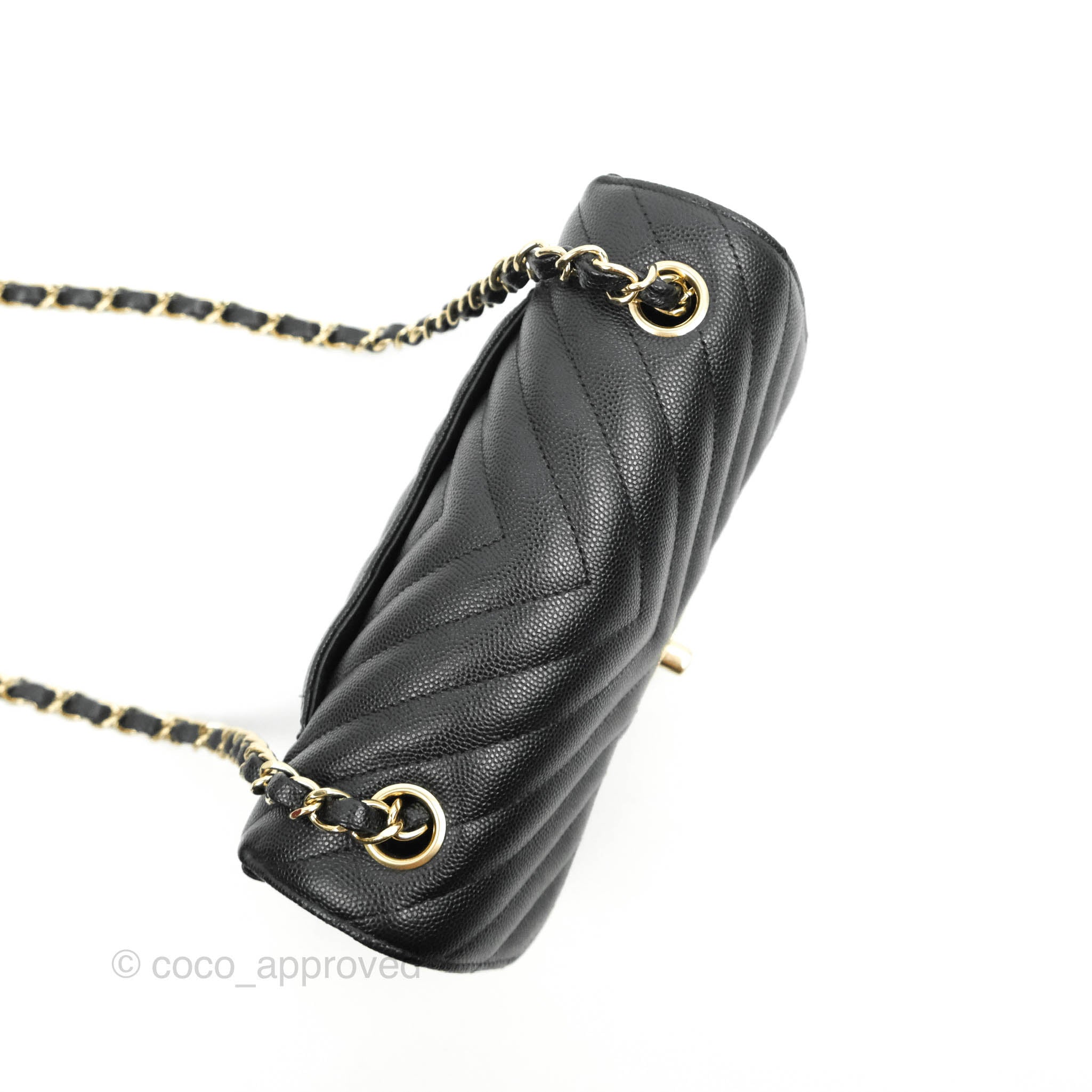 Chanel Chevron Mini Rectangular Flap Bag in Black Caviar Leather with Gold Hardware - Luxury Crossbody Purse for Women, Perfect for Evening Events & Date Nights