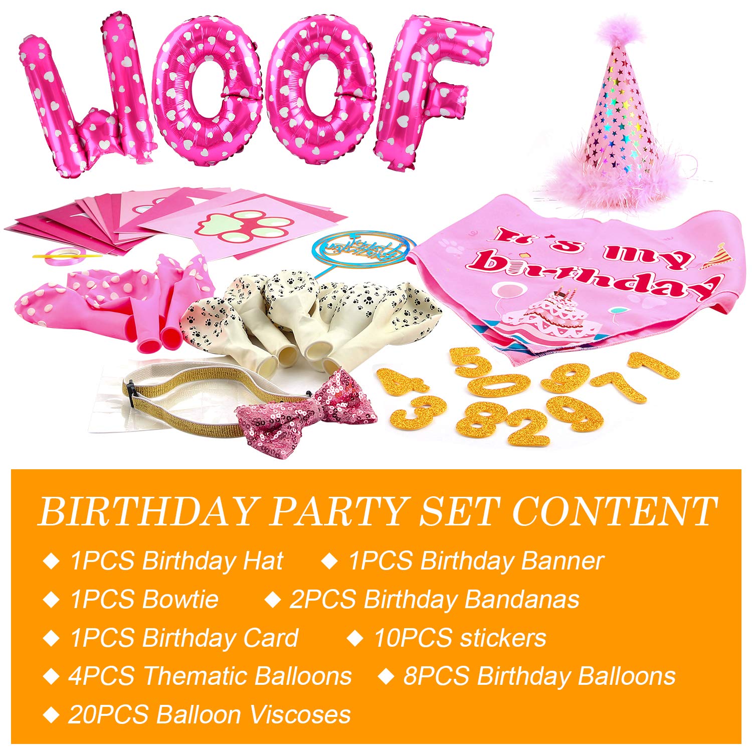 Dog Birthday Party Supplies Set - Cute Dog Bandanas, Hat, Scarf, Banner, Balloons & Bowtie for Puppy Celebration | Perfect for Dog Themed Parties, Birthday Decorations & Pet Photo Shoots