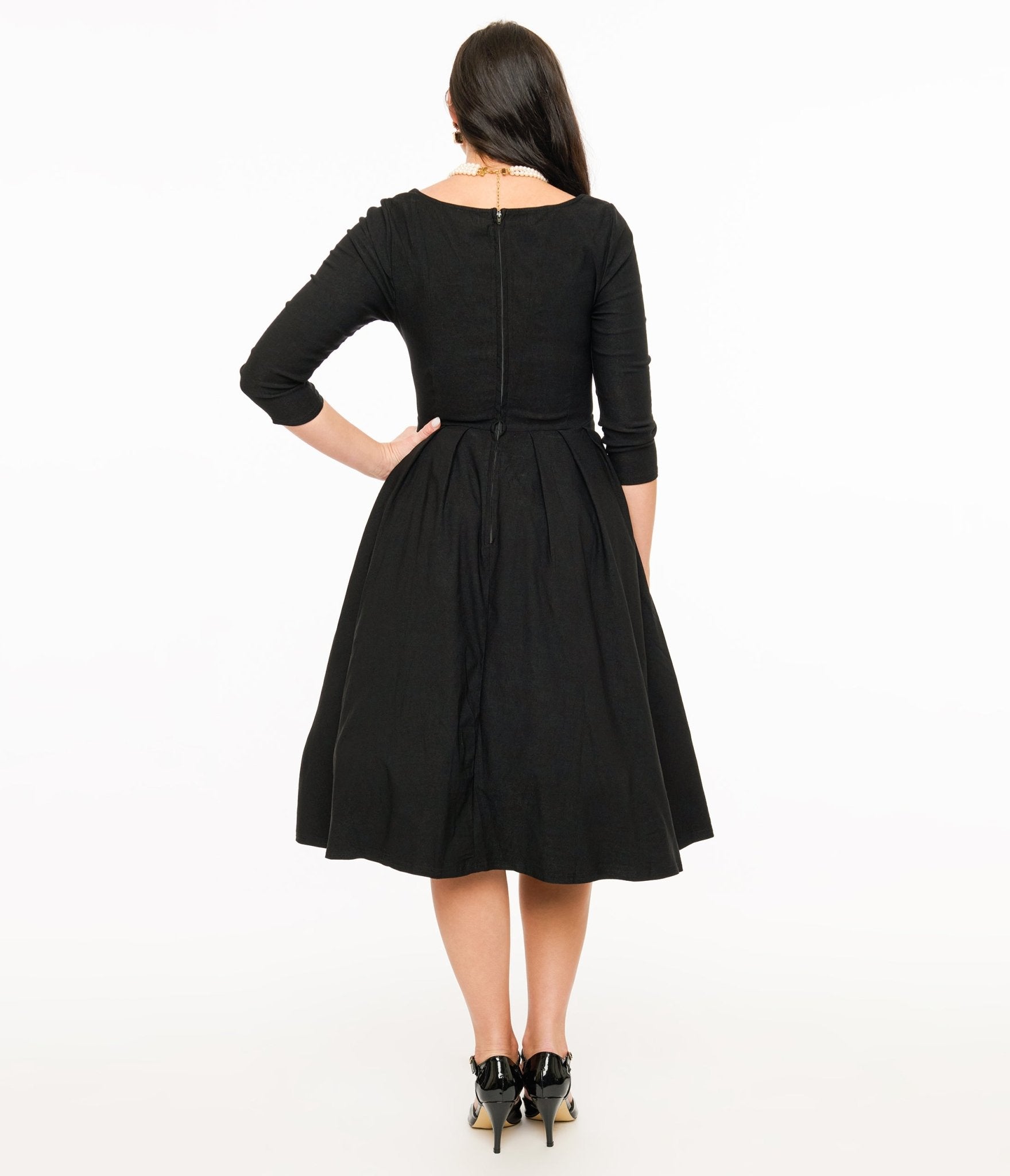Vintage 1950s Black Bengaline Twist Front Swing Dress - Retro Pin Up Style for Parties, Dances & Special Occasions