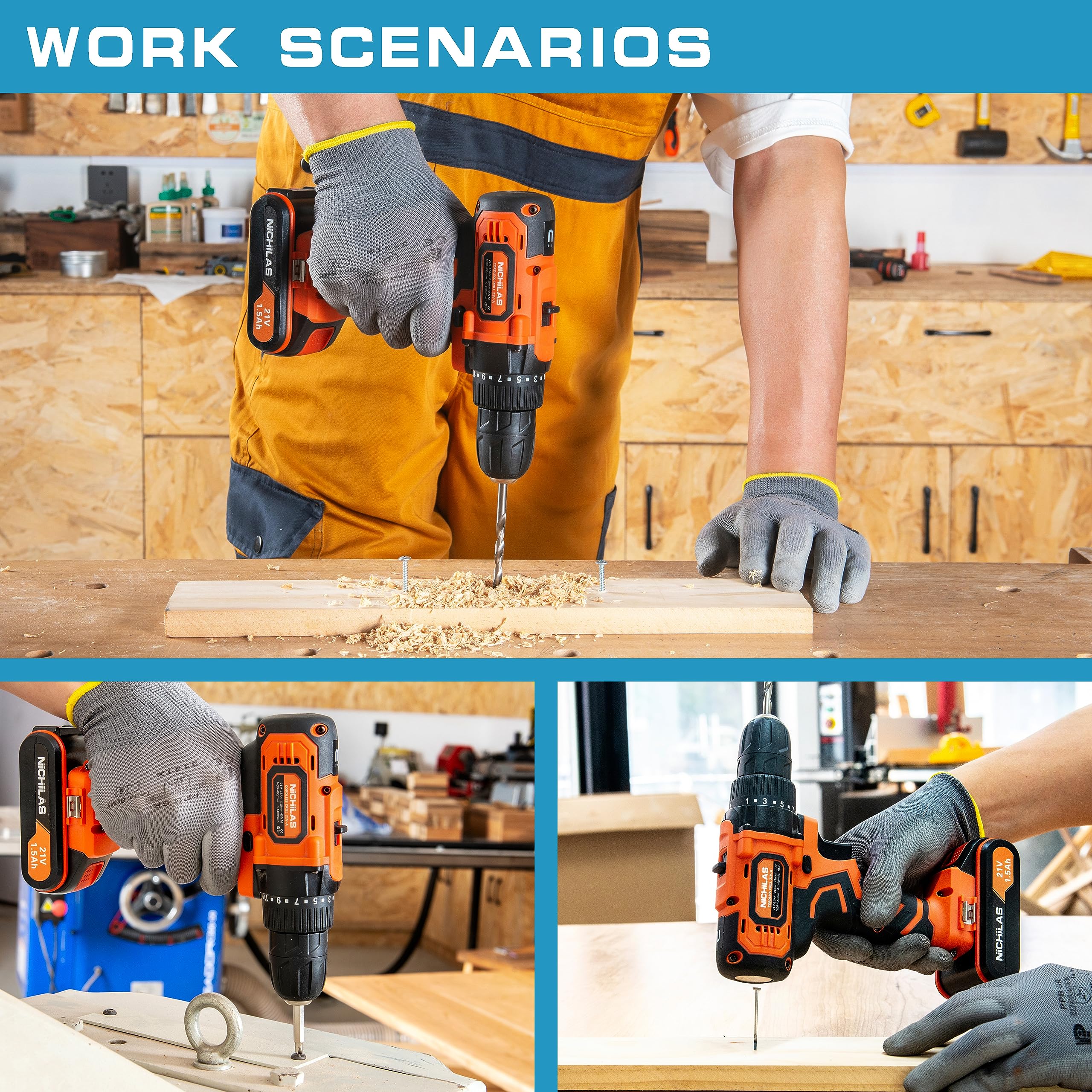 21V Cordless Drill with 2 Variable Speeds & 3/8