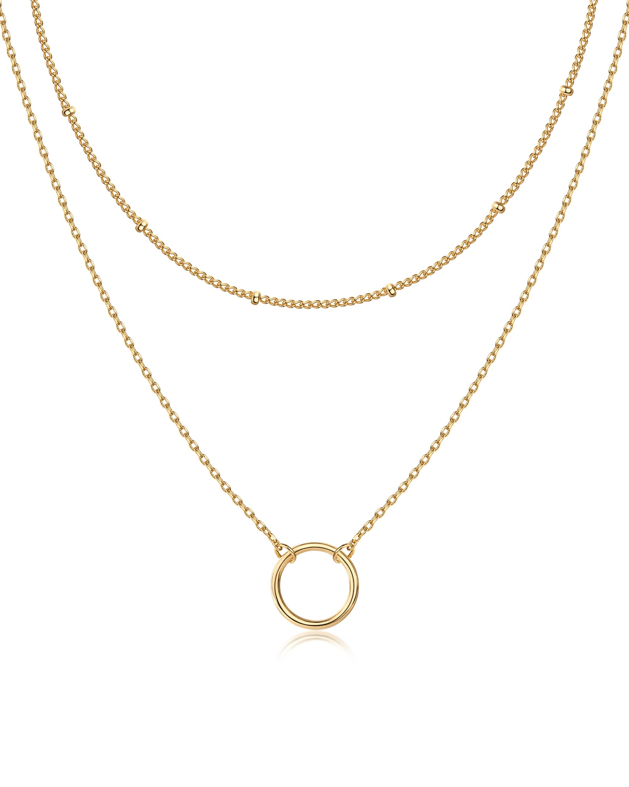 PAVOI 14K Gold Plated Layering Necklace Set for Women - Minimalist Bar, Circle, Lotus, Disc & Dog Tag Pendants - Elegant Everyday Jewelry for Work, Dating & Special Occasions