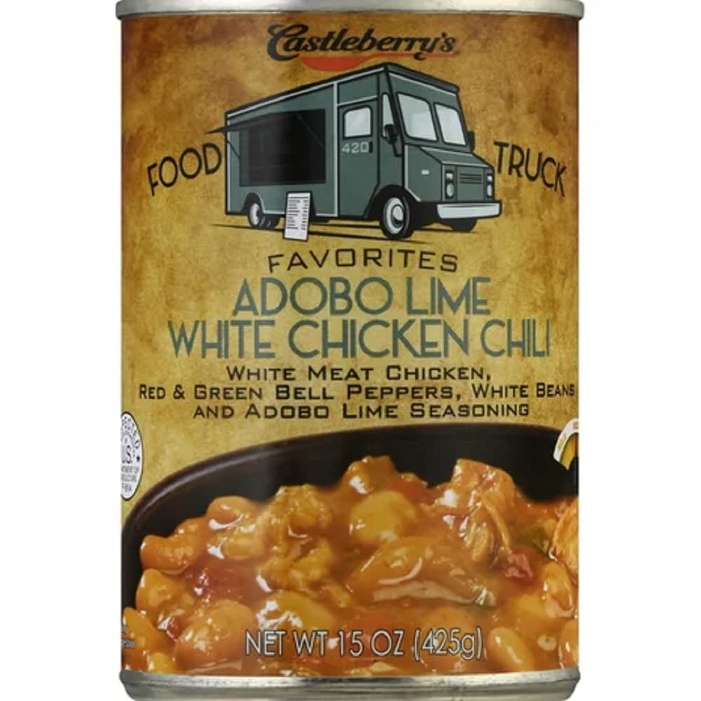 Castleberry's White Chicken Chili with Adobo Lime - 6 Cans | Premium Canned Chili for Quick Meals, Camping & Emergency Food Supply
