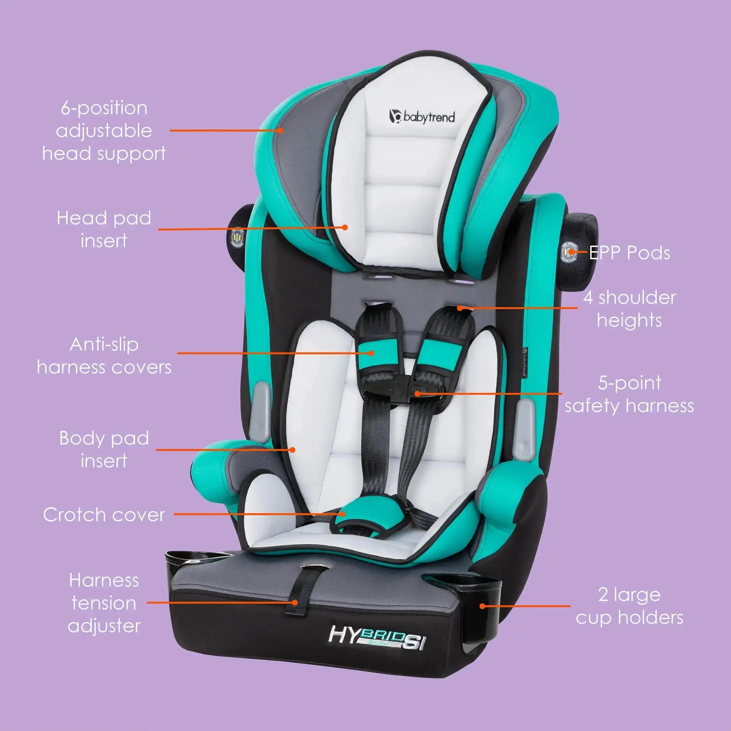 Hybrid™ SI 3-in-1 Convertible Booster Car Seat with Side Impact Protection - Safe for Infants, Toddlers & Big Kids | Perfect for Travel, School & Family Road Trips