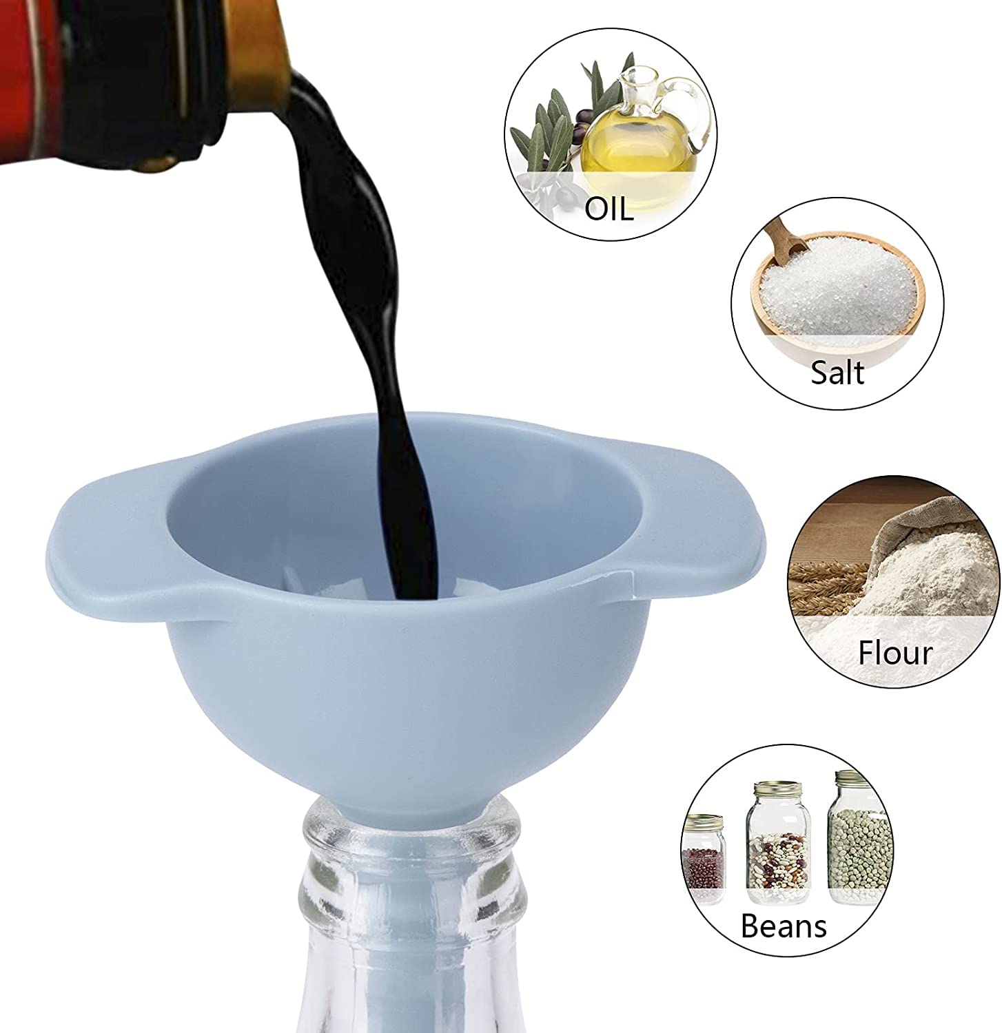 XAVRY 4-in-1 Plastic Funnel Set with Strainer - Wide Mouth Bottle Filler for Water, Oil, Food, Powder & Liquid Transfer - Perfect for Kitchen, DIY, Camping & Home Brewing