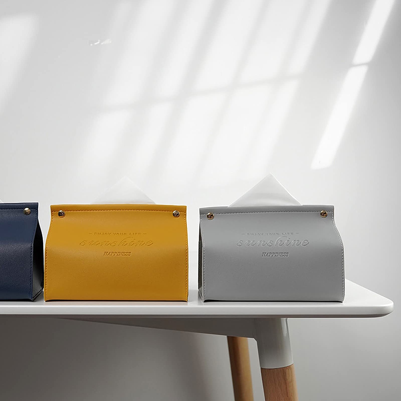 Leather Tissue Box Holder - Retro Toilet Paper Dispenser & Napkin Holder for Car, Home, Office - Yellow Table Decor & Organizer for Paper Towels, Tissues & Napkins