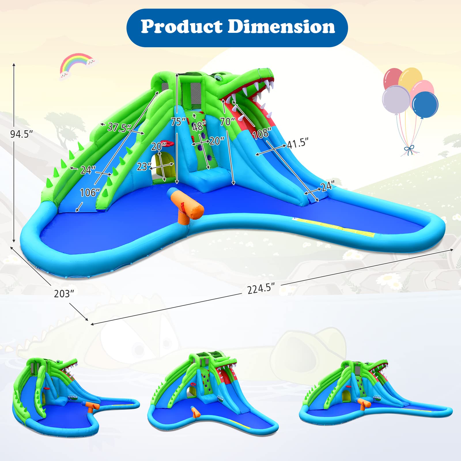 **HONEY JOY 7-in-1 Inflatable Water Slides for Kids - Crocodile Splash & Slide Water Park with Climbing Wall, Long Slide, Crawl Tunnel & Splash Pool - Outdoor Blow Up Water Park for Backyard (Blower Not Included) - Perfect for Summer Parties, Family Fun & Backyard Adventures**