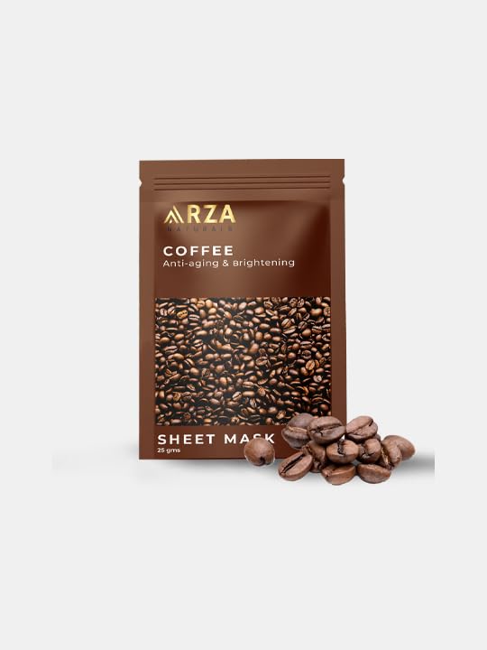 Arza Naturals Coffee Face Sheet Mask - Hydrating & Brightening Facial Mask for Glowing Skin, 12g - Perfect for Morning Skincare Routine & Spa Day at Home