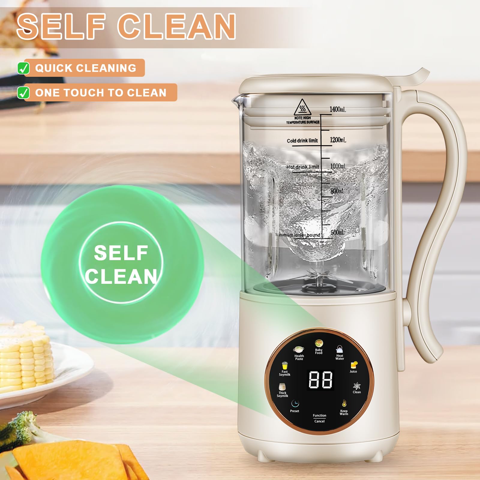 Automatic Nut Milk Maker Machine 47oz (1400ml) - Soy, Oat, Coconut, Almond & Plant-Based Milk Maker with Delay Start, Keep Warm & Boil Water - Perfect for Homemade Baby Food, Vegan Drinks & Healthy Breakfasts