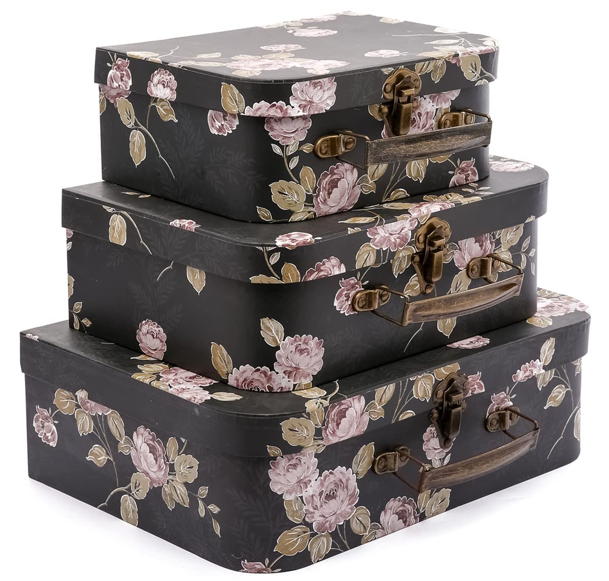 3-Piece Decorative Paperboard Suitcase Storage Box Set with Lids - Black Cardboard Gift Boxes for Home Decor, Weddings, Birthdays, Anniversaries & New Year | Perfect for Organizing Jewelry, Keepsakes & Party Favors