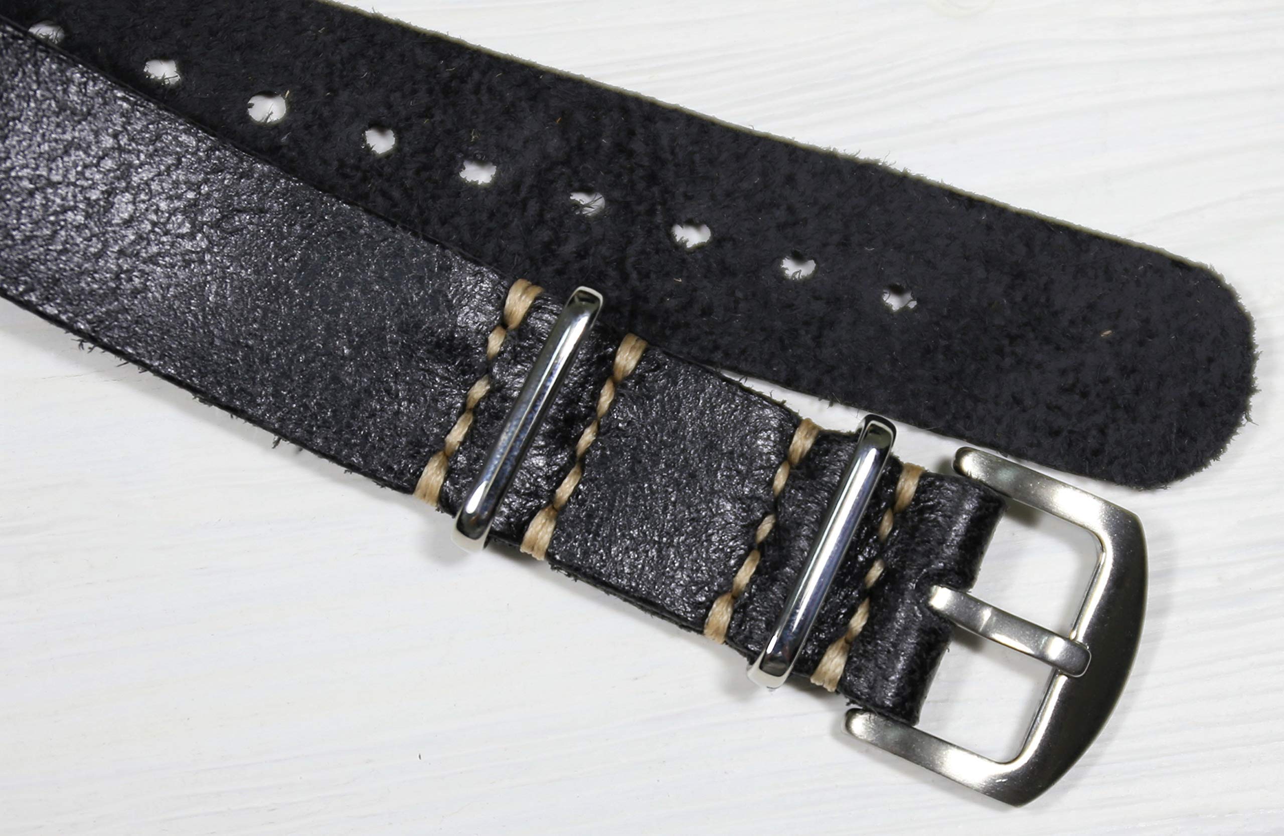 Handmade Black Leather Watch Strap - Distressed Single Pass Band for Men | Perfect Gift & Daily Wear
