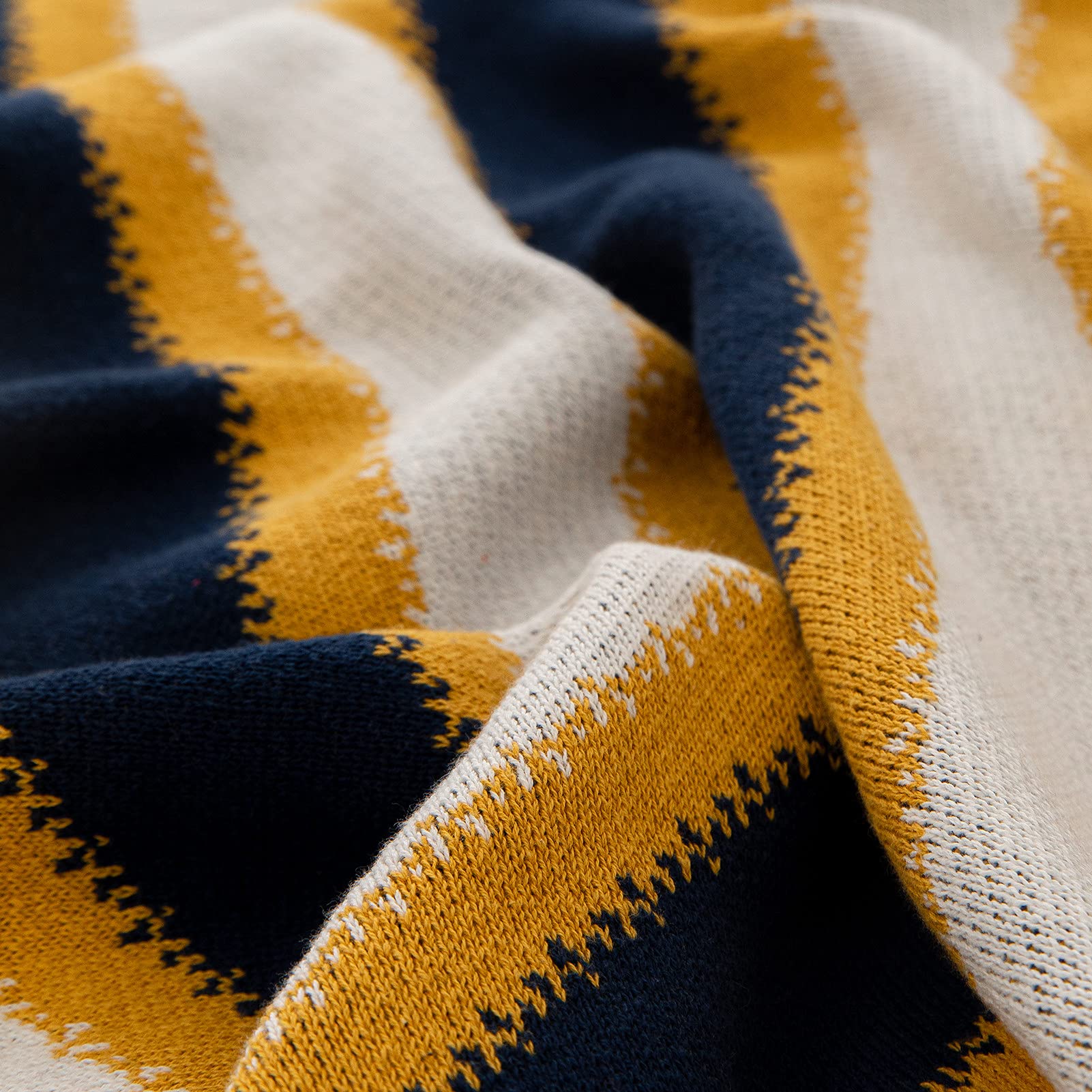 100% Cotton Striped Knit Throw Blanket - Ultra Soft Lightweight Geometric Blanket for Couch, Sofa & Bed - Cozy Decorative Blanket for Women, Men & Kids - Perfect for Lounging, Gifting & Home Decor (Yellow)