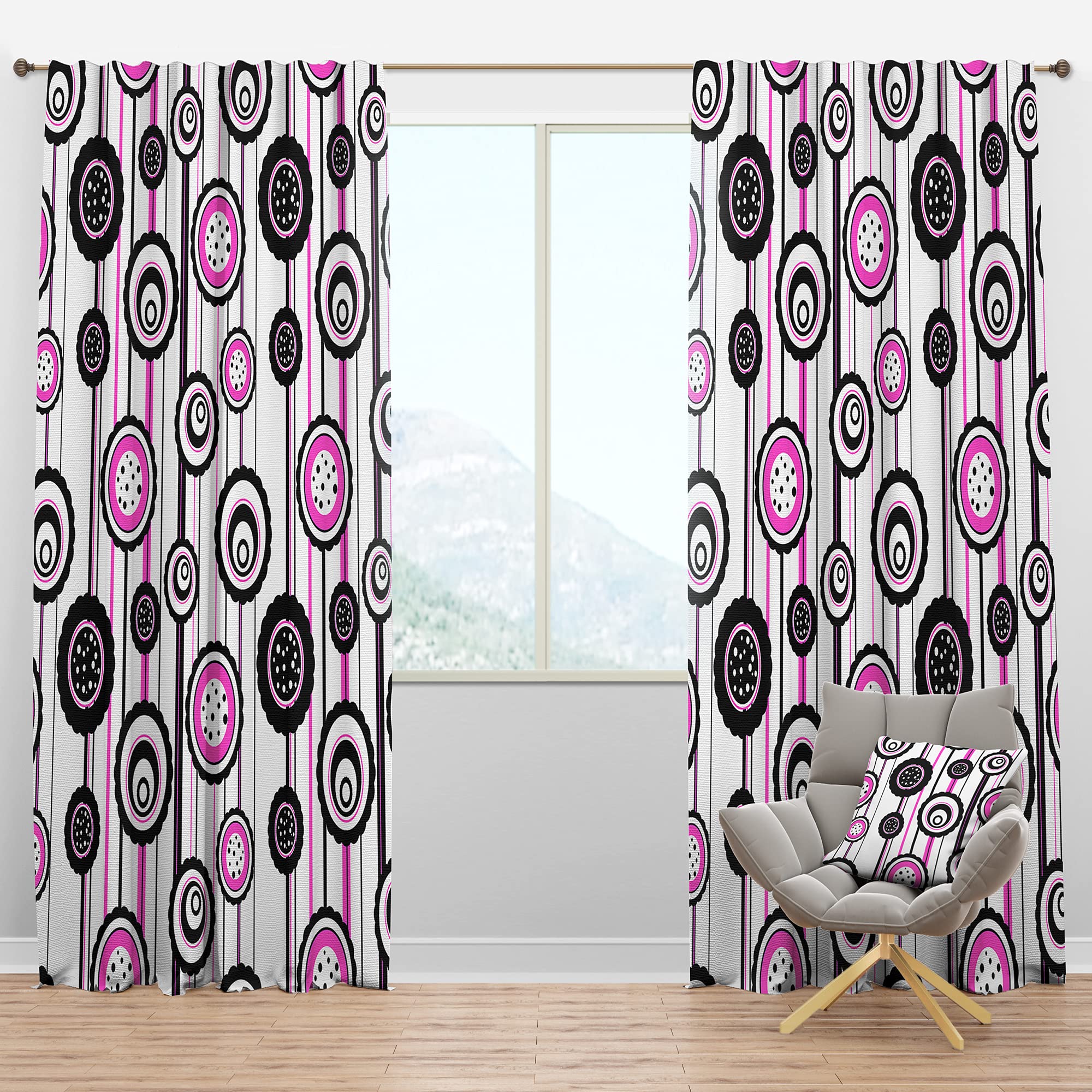 DesignQ Blackout Curtains - Thermal Insulated Circular Retro Pattern Single Panel (52x84) for Bedroom & Living Room - Noise Reducing & Energy Saving Window Drapes for Better Sleep & Home Decor