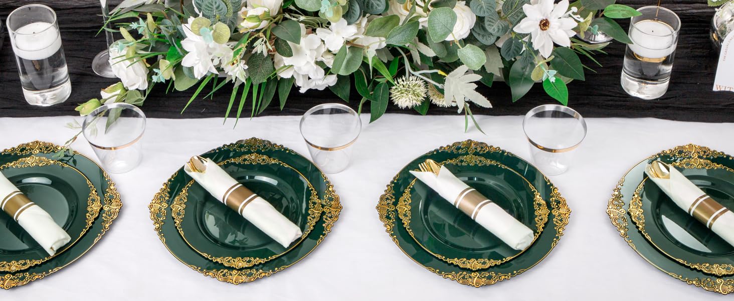 175-Piece Eco-Friendly Disposable Party Tableware Set - 50 Green Plastic Plates, 75 Silverware, 25 Cups & 25 Napkins for Wedding, Birthday & Events | Perfect for 25 Guests | Sustainable Party Supplies for Outdoor Gatherings & Celebrations