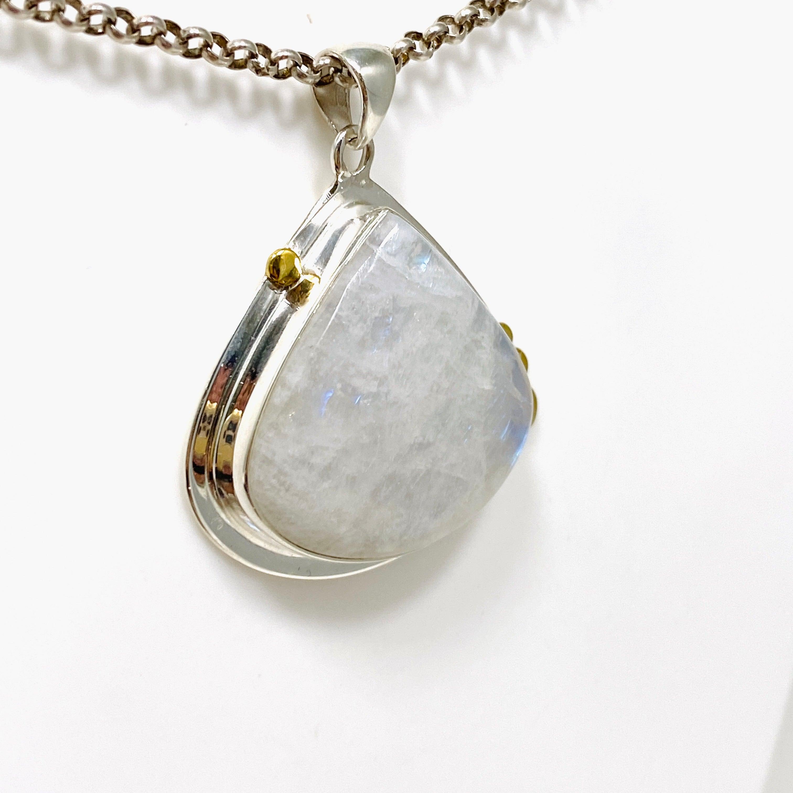 Moonstone Teardrop Pendant Necklace with Brass Detailing - KPGJ4250 | Elegant Boho Jewelry for Women, Perfect for Weddings & Special Occasions