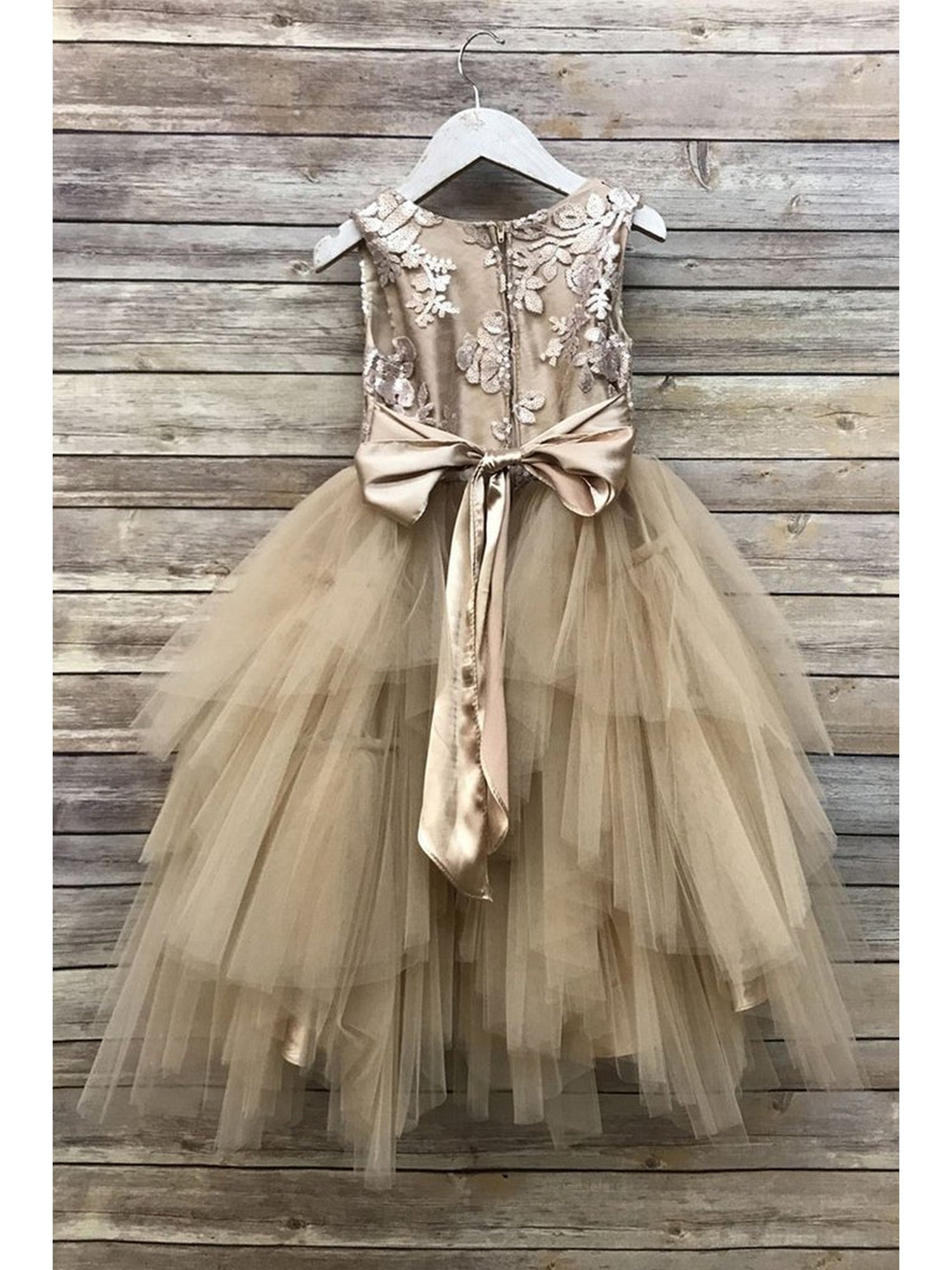 Champagne Sequin Tiered Tutu Dress for Big Girls - Junior Bridesmaid Dress Size 8-12 | Perfect for Weddings, Parties & Special Occasions