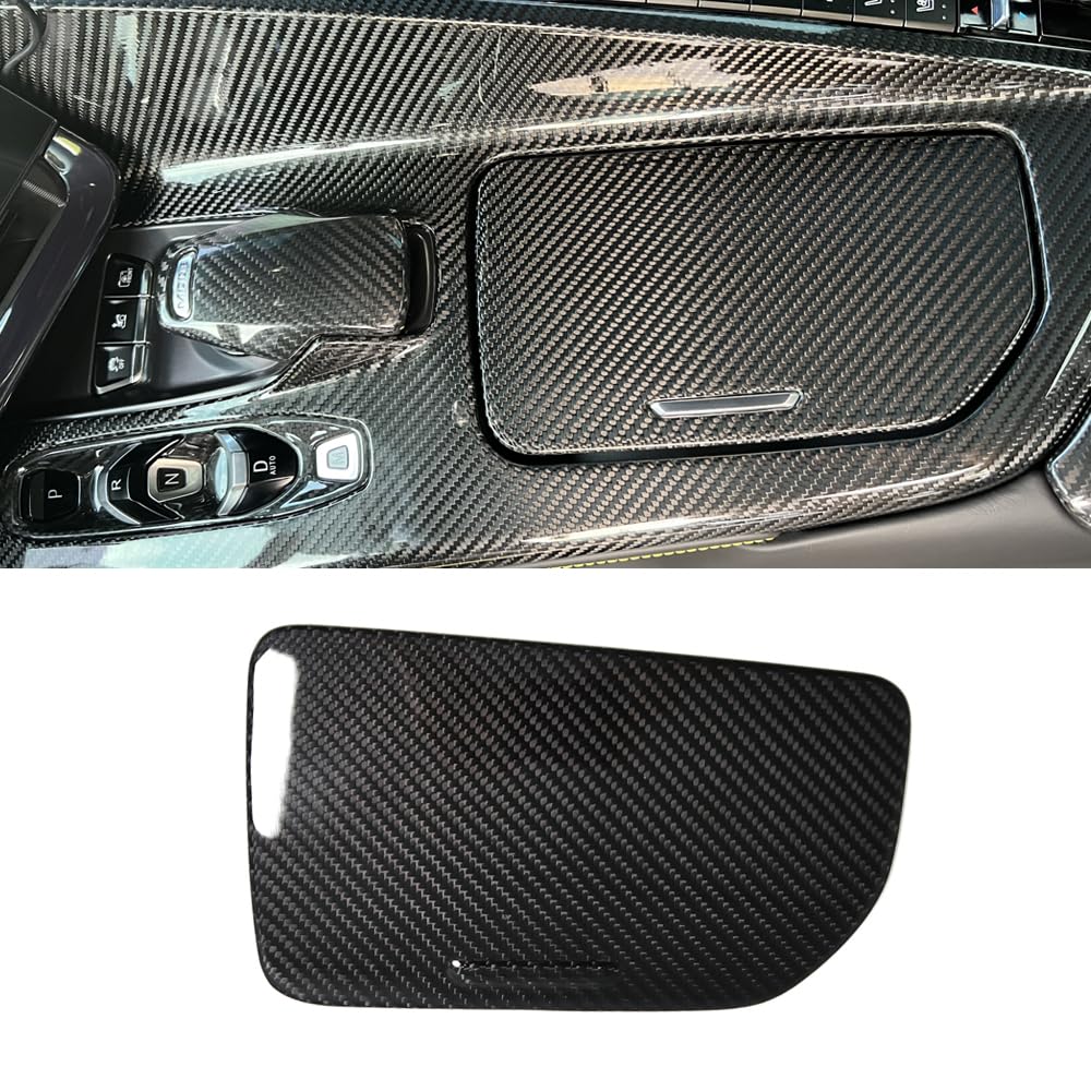 Premium Car Water Cup Holder Panel for C8 Corvette Z51 Z06 Coupe HTC (2020-2024) | Dry Carbon Fiber Armrest Storage Box Lid | Perfect for Road Trips & Daily Commutes