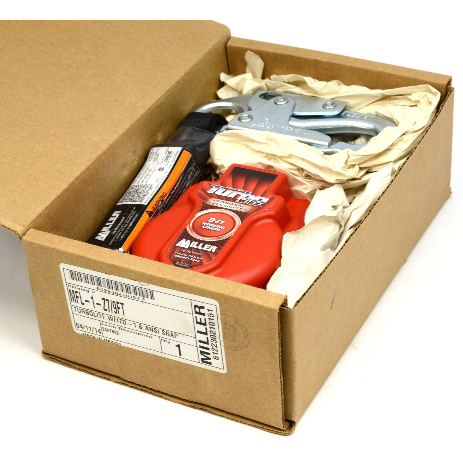 Honeywell Miller Turbo Lite Fall Limiter No. MFL 1 Z7/9FT - Complete Safety Harness Kit for Construction & Roofing Work | OSHA Compliant Fall Protection Gear