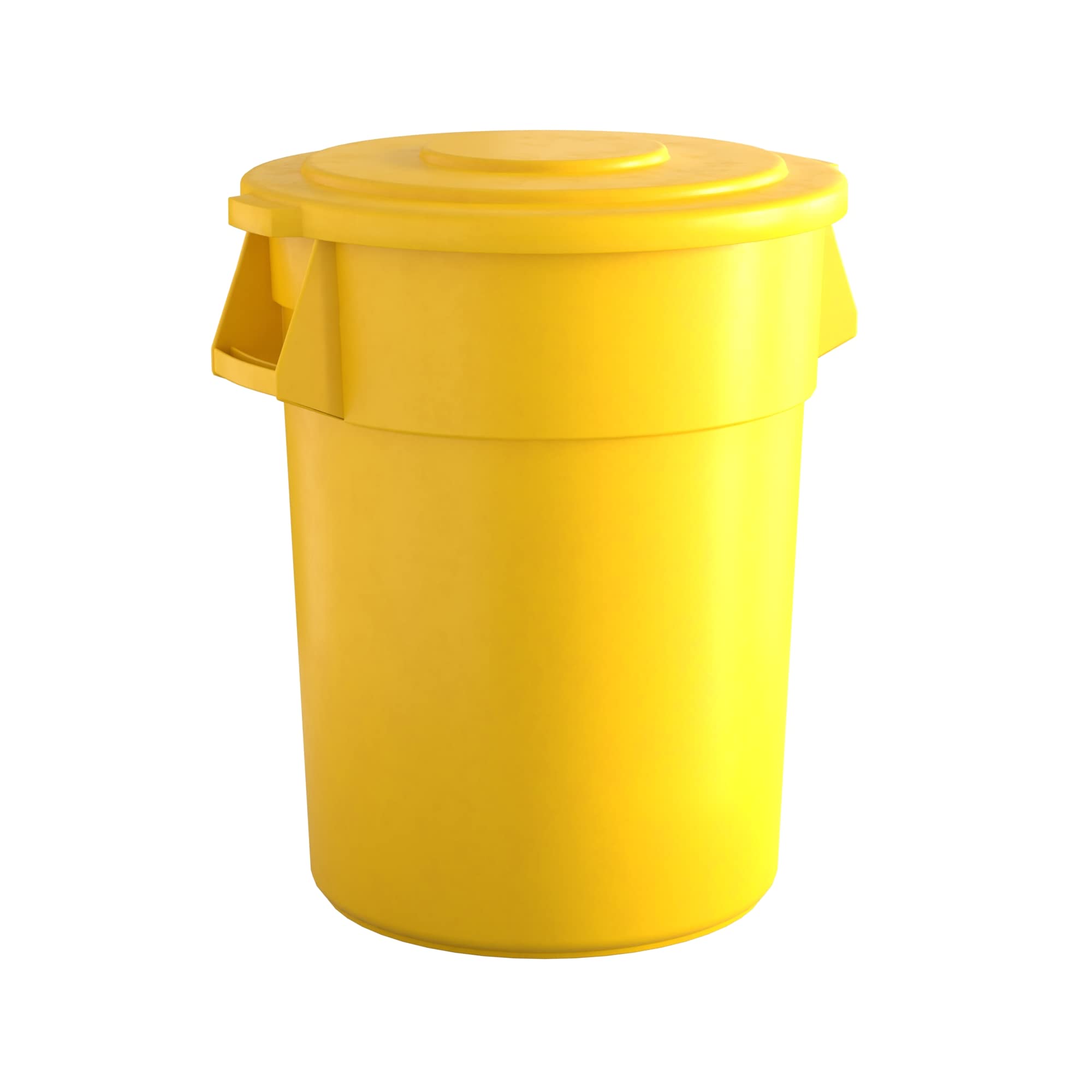 55 Gallon Yellow Round Commercial Trash Can with Lid - Heavy Duty Waste Bin for Office, Restaurant, School & Outdoor Use