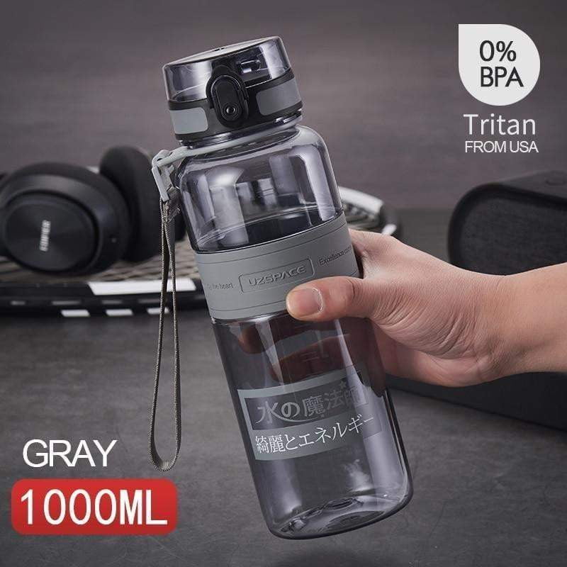 UZSPACE 32oz Gray Water Bottle for Men - BPA Free, Leakproof, Portable Plastic Sports Bottle for Outdoor, Travel, Gym & Hiking - 5 Capacity Reusable Drink Bottle