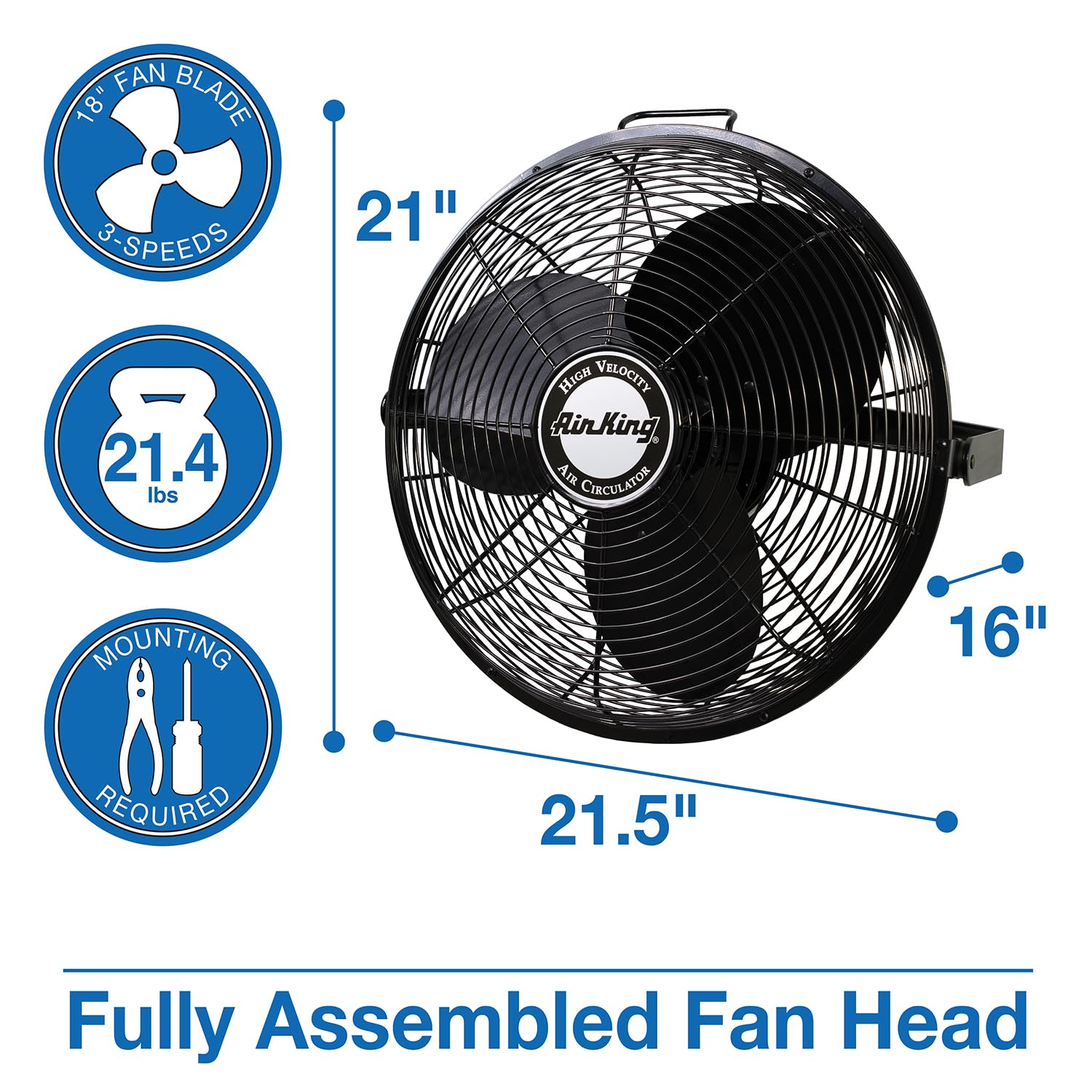 Air King 9318 18-Inch Industrial High Velocity Floor & Wall Mount Fan - Powerful Cooling for Warehouses, Garages & Workshops