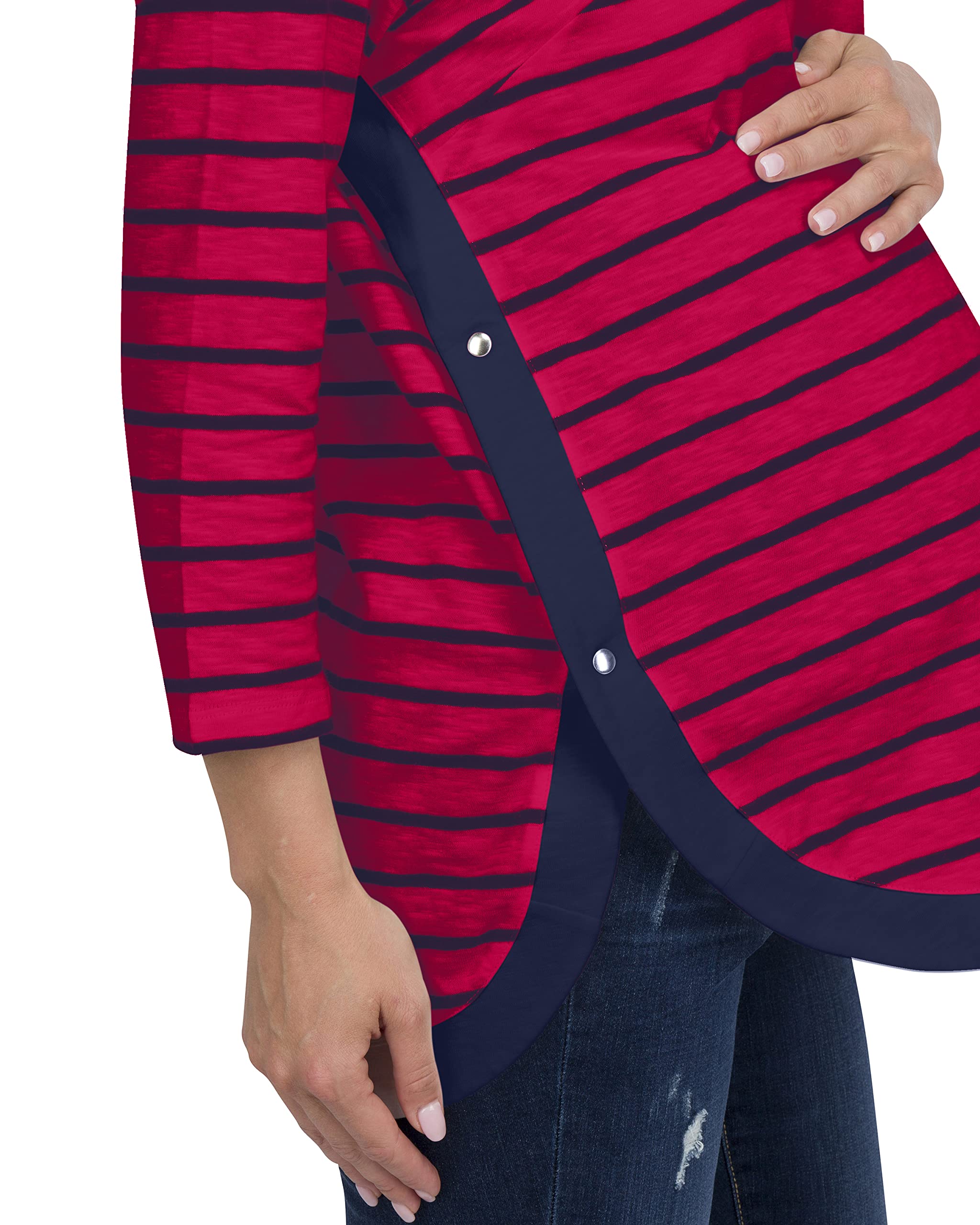 Stylish Striped Side-Button Maternity Nursing Top - Lightweight Long Sleeve Shirt for Work & Office Wear - Comfortable Pregnancy Blouse for Professional Women | Perfect for Business Meetings, Nursing Sessions & Everyday Maternity Fashion