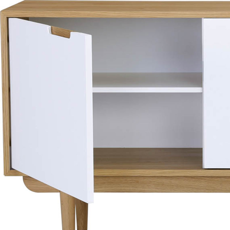 NAKULA 180cm Sideboard Buffet Cabinet with 2 Doors - Natural Wood & White Finish for Dining Room Storage | Modern Console Table for Living Room & Hallway
