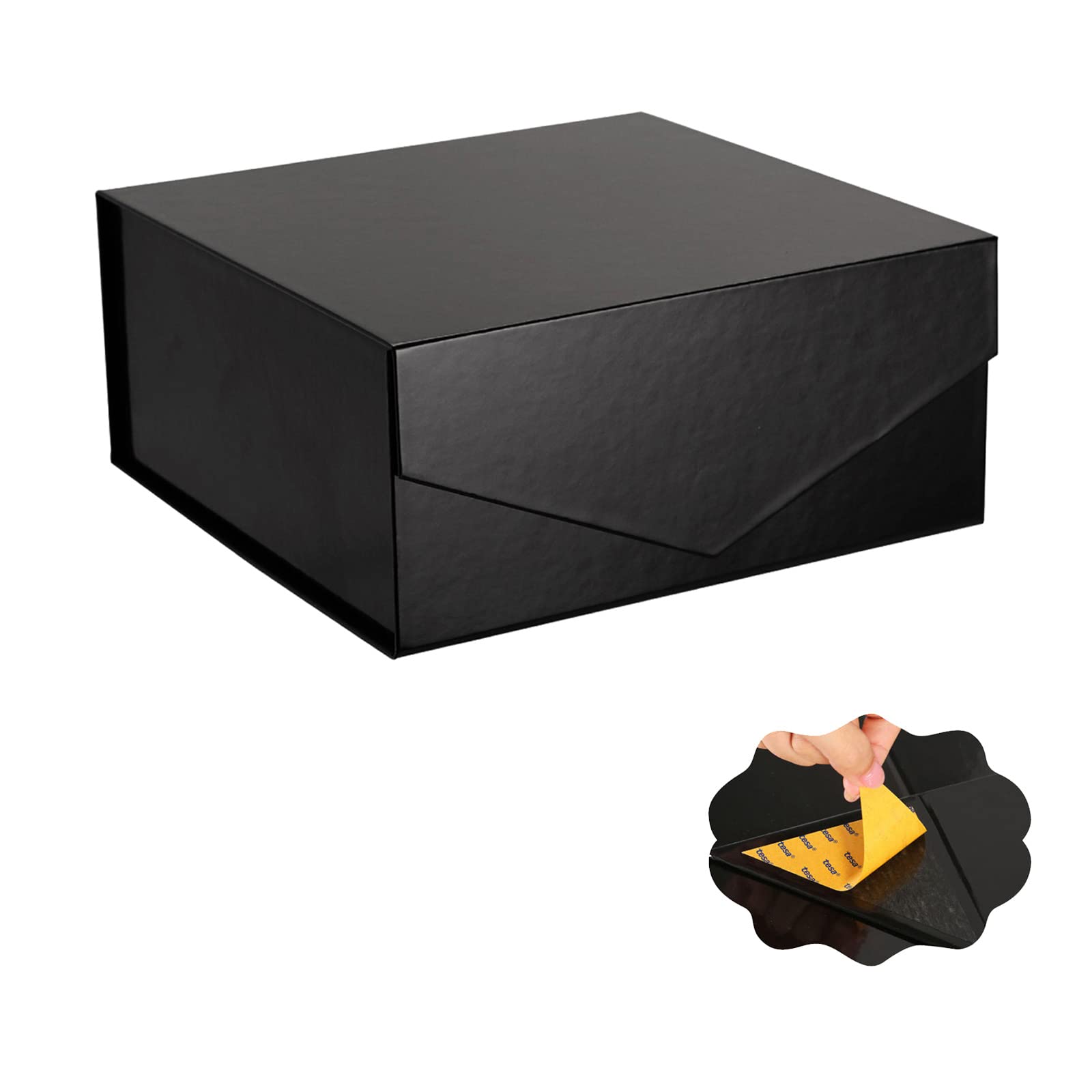 ARTDEARM 7.5x7.5x3 Inch Magnetic Closure Gift Box with Lid - Premium Glossy Black Collapsible Packaging for Groomsmen Proposals, Wedding Favors & Luxury Gift Giving