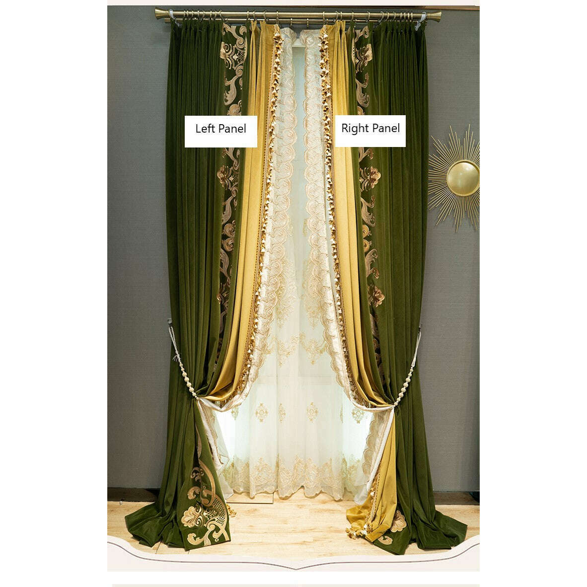 Luxury Brittany Designer Velvet Curtains - Lush Green & Yellow for Living Room, Bedroom & Home Decor