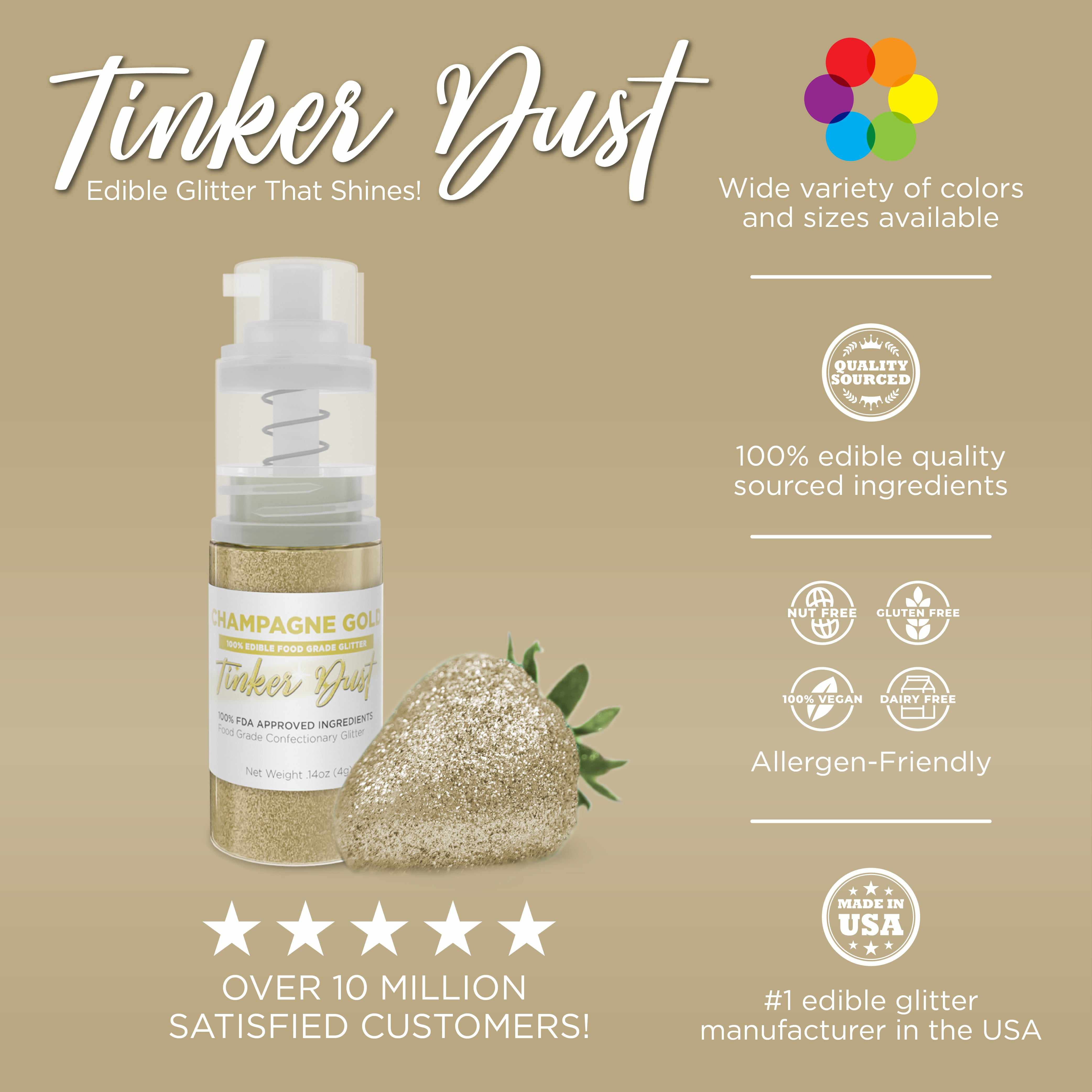 Champagne Gold Edible Glitter Spray - 25g Food Grade Sparkle Pump | Tinker Dust® for Cake Decorating, Cupcakes & Cocktails