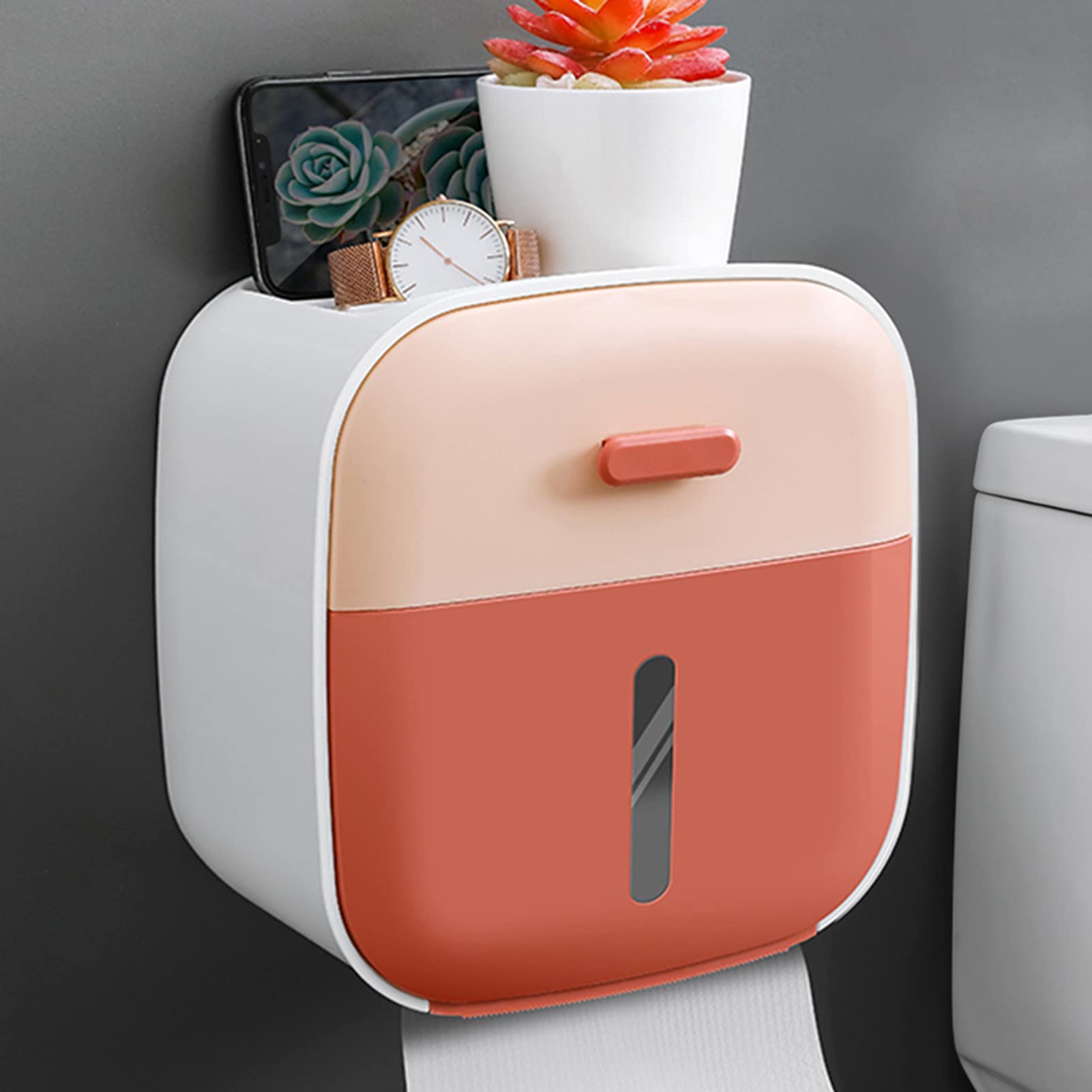 Waterproof Toilet Paper Holder with Phone Stand - 2-Tier Bathroom Organizer for Toiletries & Smartphones | Space-Saving Punch-Free Installation for Home, RV & Dorm Use