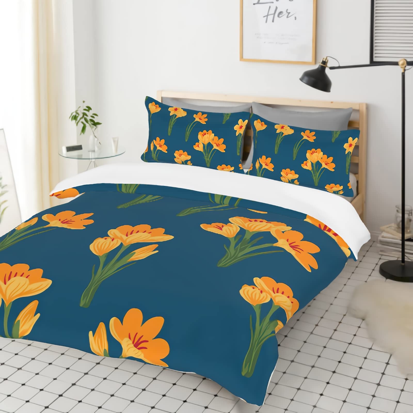 GREDBH Floral Bedding Set King Size - 1 Duvet Cover & 2 Pillowcases, Elegant Flower Pattern for Teens and Adults - Perfect for Master Bedroom, Guest Room Decor and Cozy Sleep
