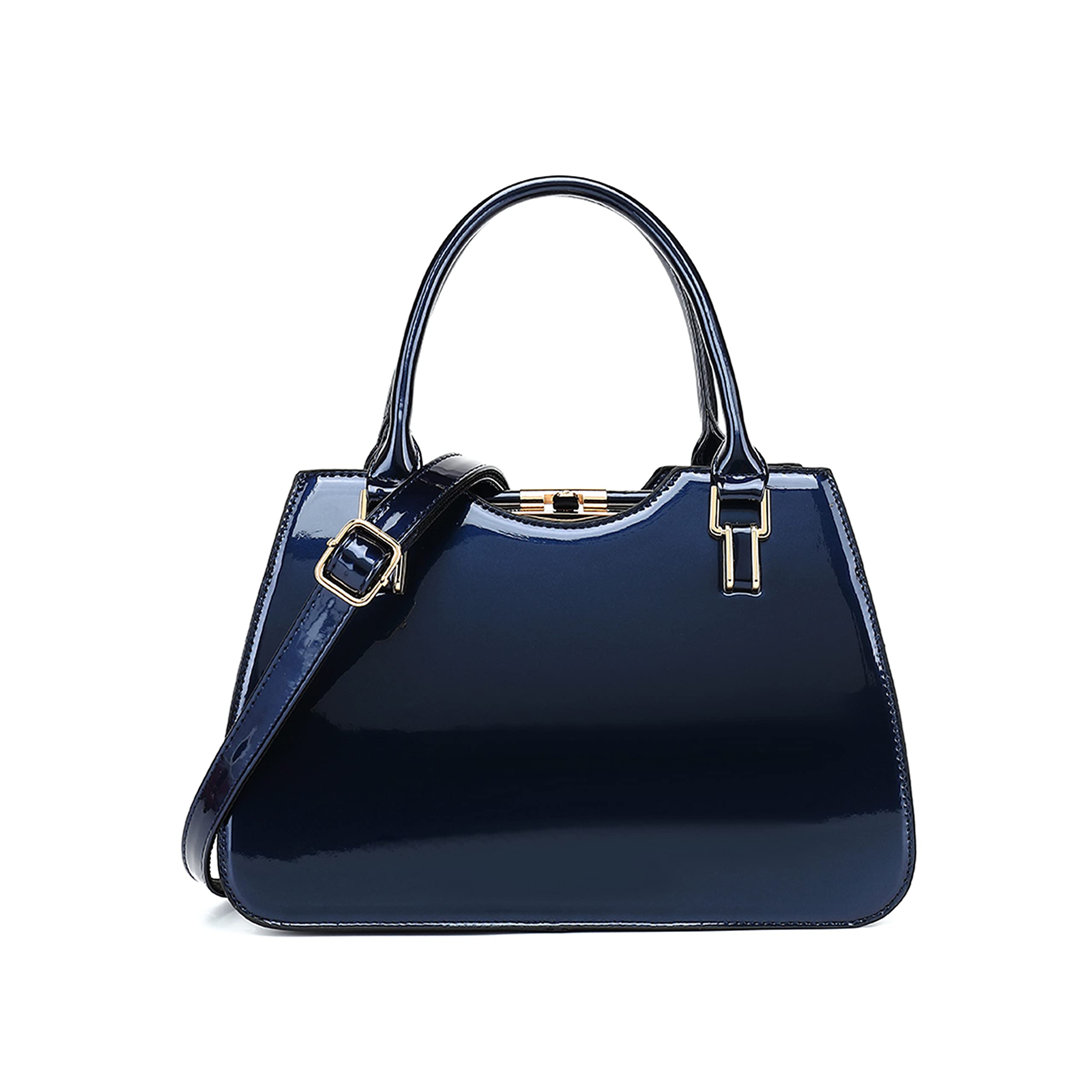 Stylish Patent Leather Satchel Handbags for Women - Top Handle with Push Button Closure, Shoulder & Crossbody Bag - Perfect for Work, Travel & Everyday Use