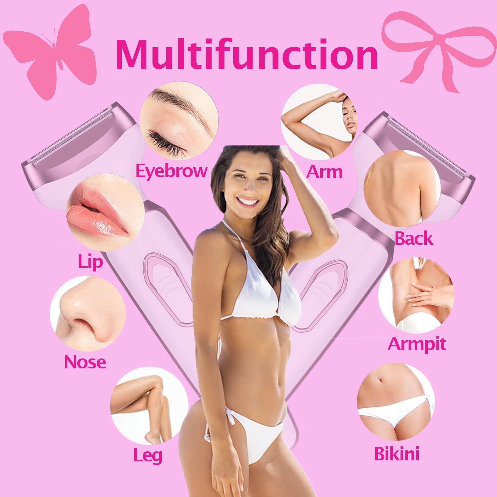 4-in-1 Electric Bikini Trimmer for Women - Painless Pubic, Body & Facial Hair Remover | Waterproof & USB Rechargeable Lady Shaver for Underarms, Legs & Nose | Perfect for Travel, Gym & Sensitive Skin Care