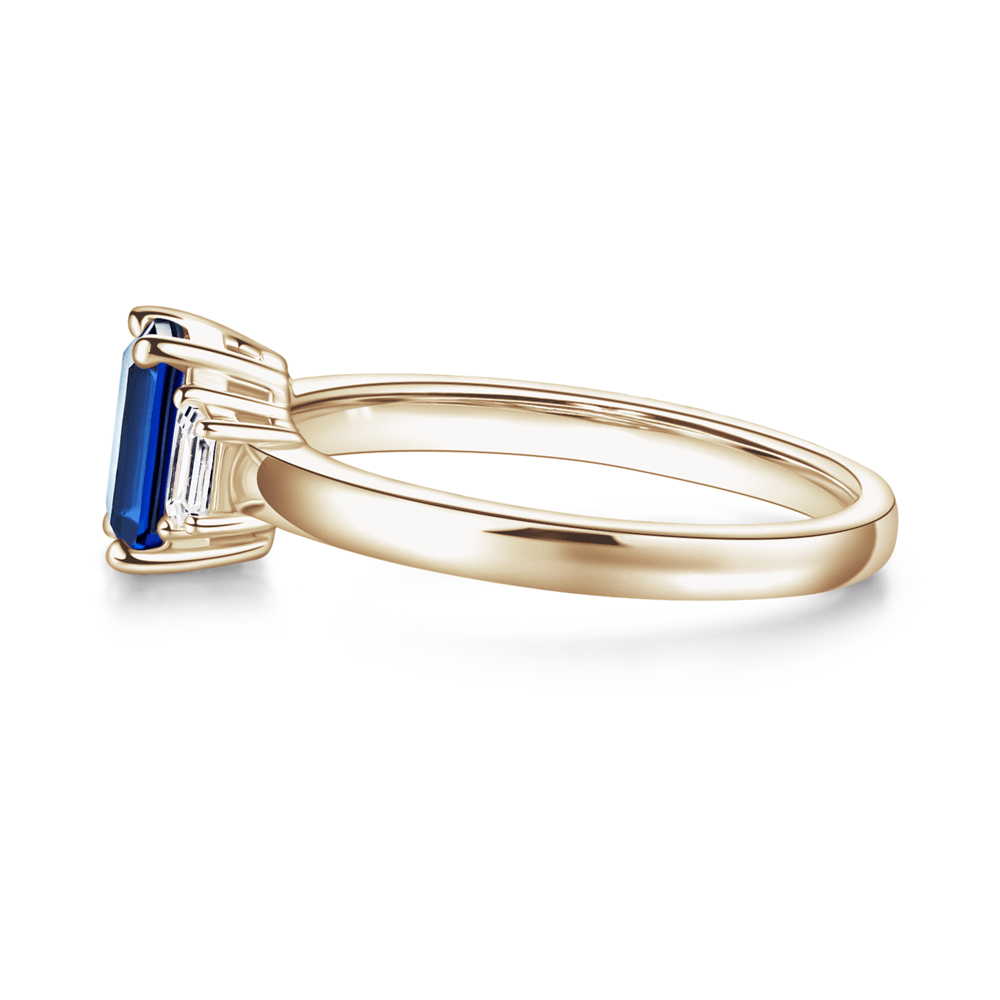 Exquisite Emerald Cut Blue Sapphire & White Sapphire Three Stone Ring – Elegant Jewelry for Engagement, Wedding & Special Occasions