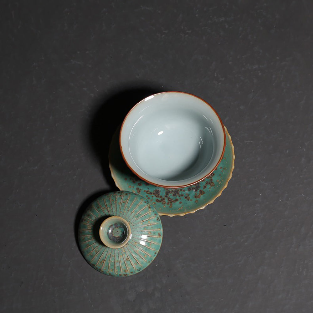 Japanese Jun Kiln Ceramic Petal-Shaped Gaiwan Tea Set - Traditional Chinese Tea Brewing Cup for Oolong, Pu-erh & Green Tea Lovers - Perfect for Home, Office & Tea Ceremonies