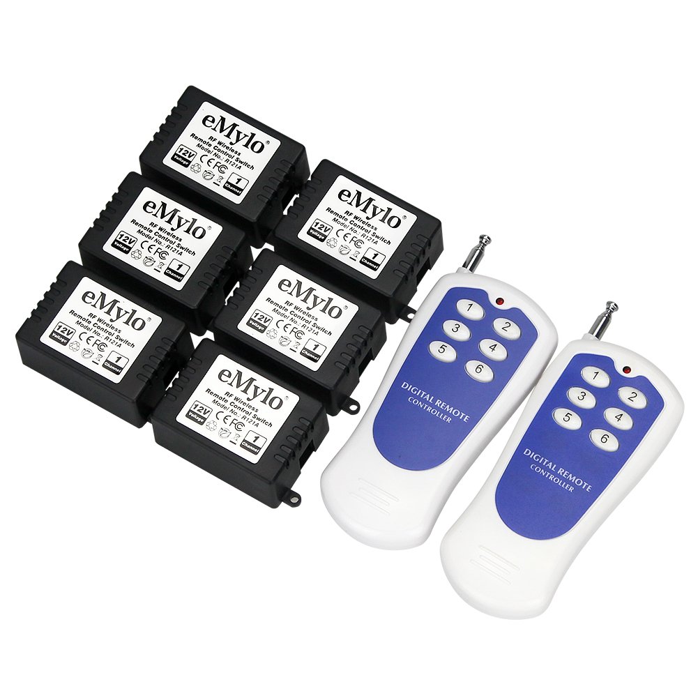 eMylo DC 12V 6X 1 Channel Wireless Relay RF Remote Control Switch 433MHz Transmitter & Receiver Kit - Perfect for Home Automation, Garage Door, Lighting and Industrial Equipment Control