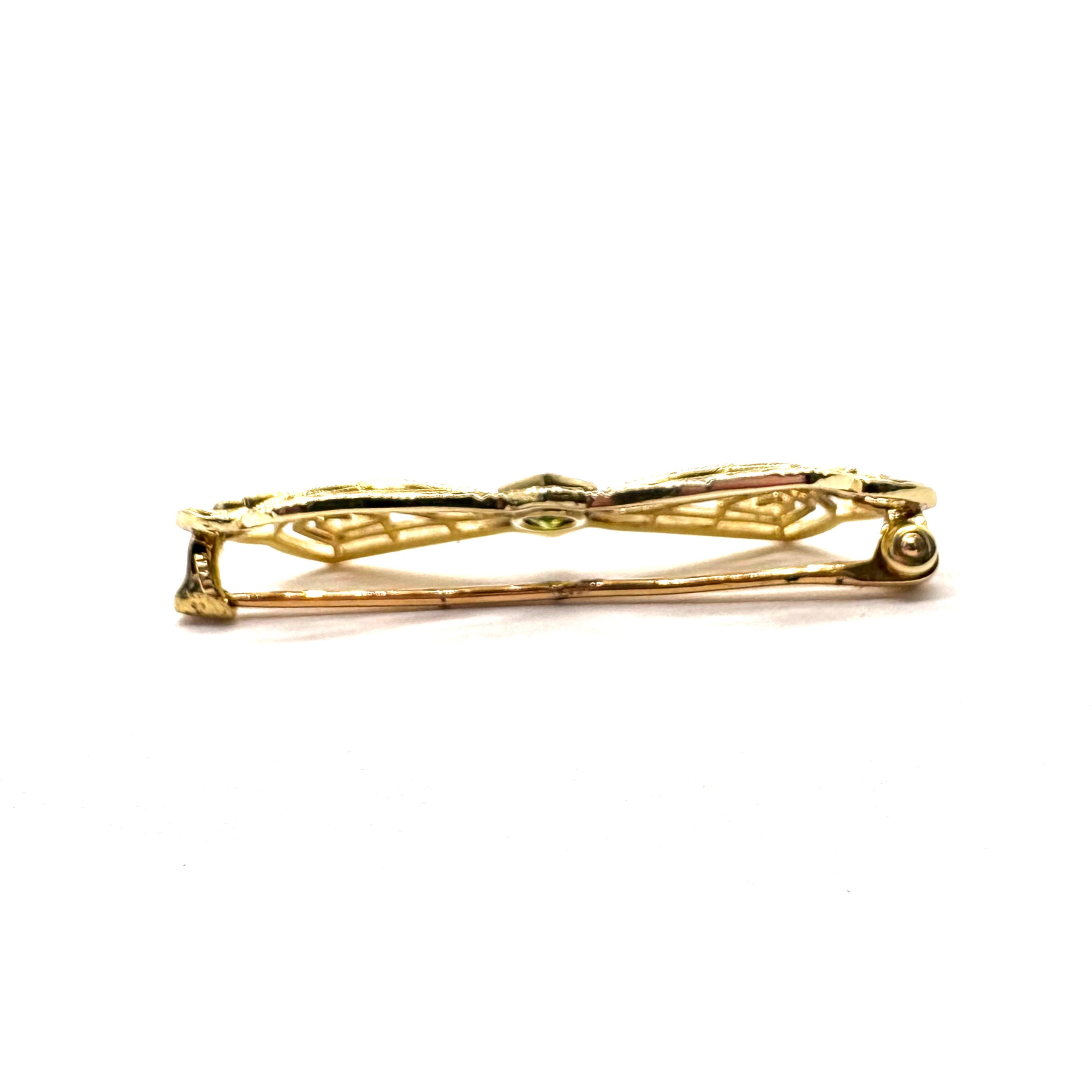 Vintage Yellow Gold Square Peridot Bow Pin Brooch - Elegant Jewelry for Women, Perfect for Weddings, Parties & Special Occasions
