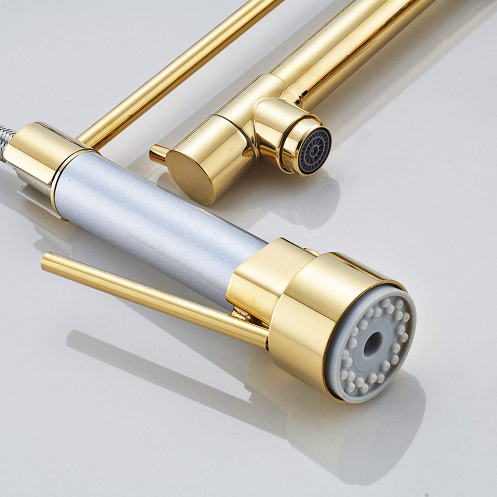 Gold Kitchen Faucet with Pull Down Sprayer - Spring Brass Single Handle Sink Faucet, 360° Rotating Mixer Tap for Modern Kitchens & Bar Sinks