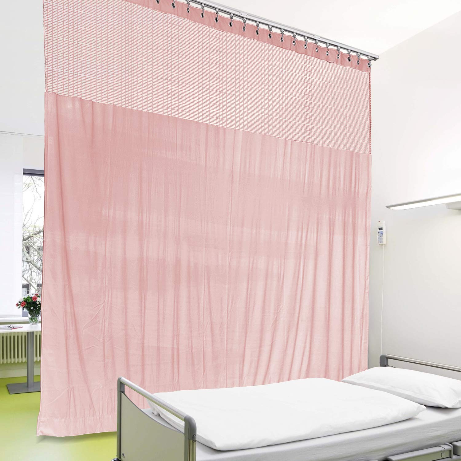 Cololeaf Extra Wide 15ft x 7ft Nickel Grommet Medical Privacy Curtain - Flexible Hospital & Clinic Room Divider for High Ceilings, Pink Customizable - Perfect for Hospitals, Labs, Exam Rooms & Healthcare Facilities