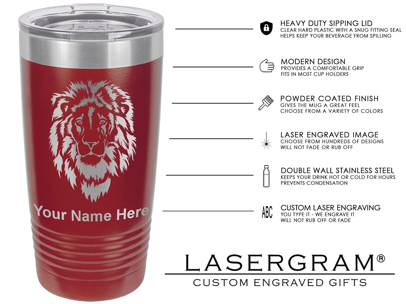 LaserGram 20oz Vacuum Insulated Stainless Steel Tumbler Mug with Virgin of Guadalupe Design - Custom Engraving Included (Maroon) - Perfect for Coffee, Tea & Cold Drinks at Home, Office or Travel