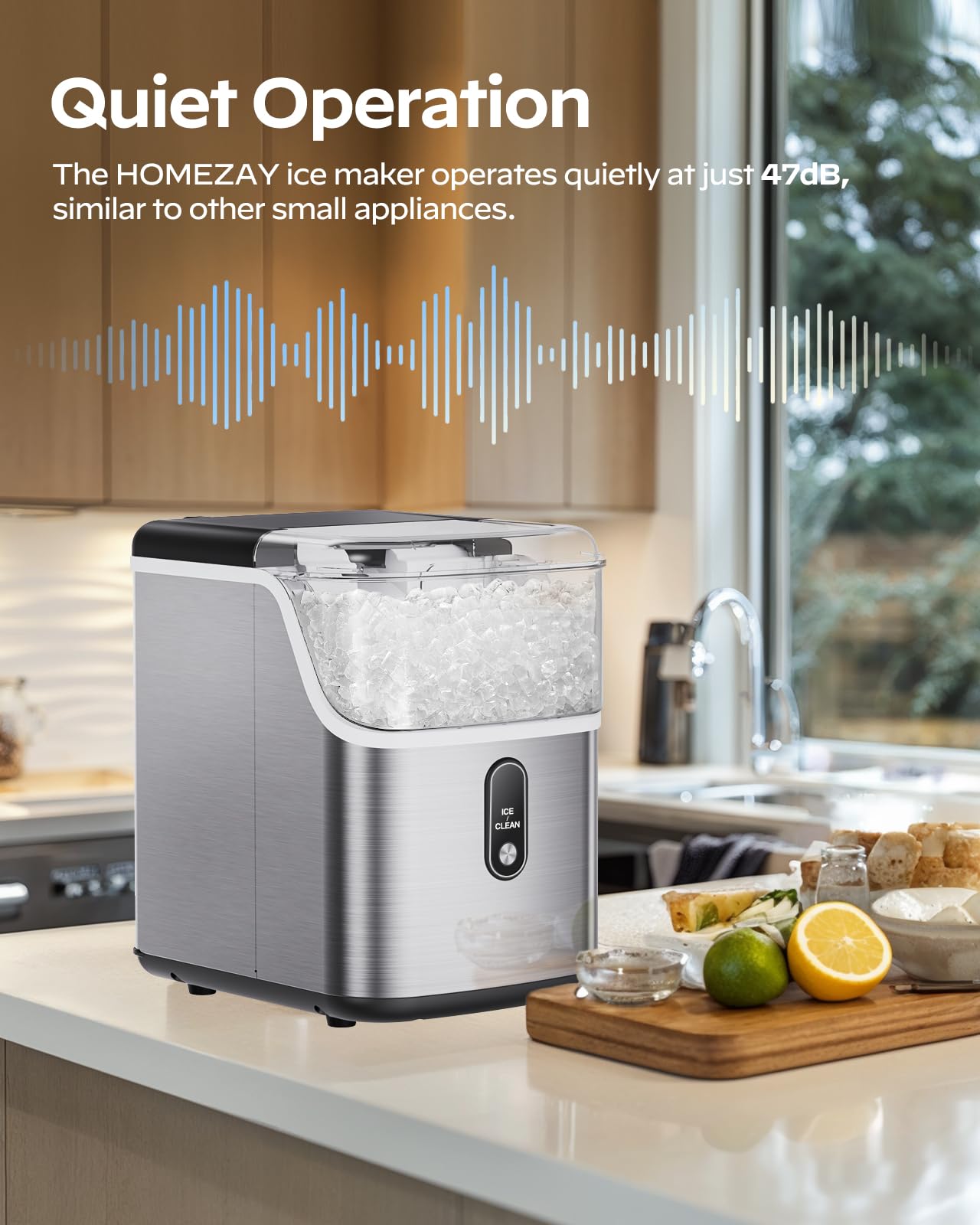 HOMEZAY Countertop Nugget Ice Maker - 33 lbs/Day Soft Chewable Pebble Ice Machine with Self-Cleaning & LED Display | Perfect for Home Kitchen, Office, RV, Camping & Entertaining Parties