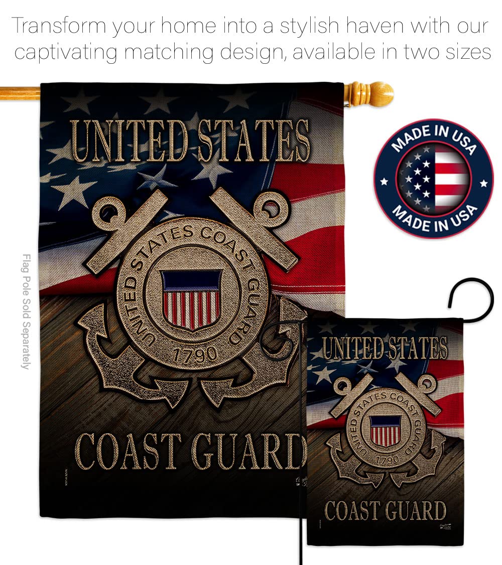 US Coast Guard Garden Flag with Stand - Double-Sided 13x18.5 for Yard Decor