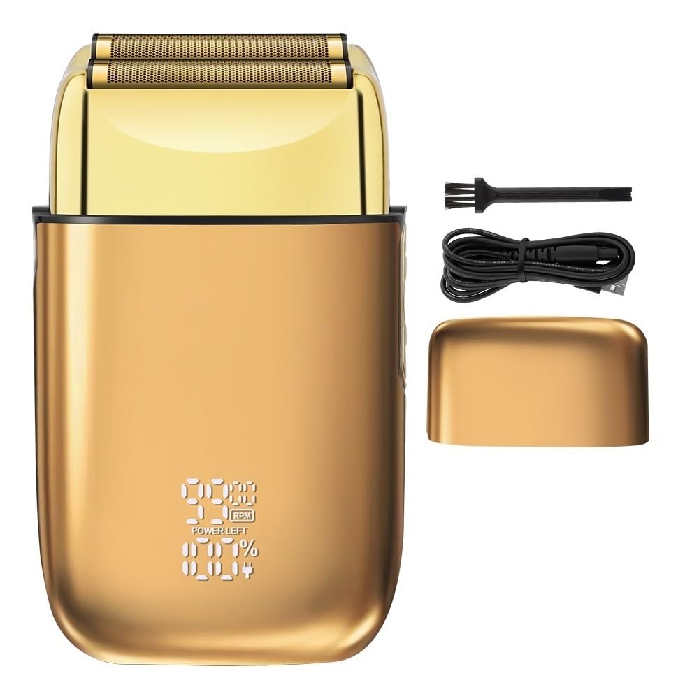 Professional Rechargeable Electric Shaver for Men - Metal Housing Hair Clipper with Golden Finish | Home & Travel Grooming Essential