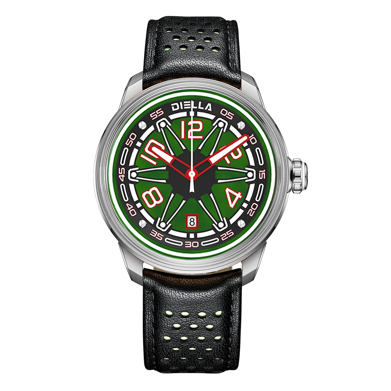 Diella Automatic Men's Watch - Black Leather Strap, Mechanical Movement, Waterproof, Luminous Hands, Date Display (Model AD6029) | Perfect for Business, Formal Occasions & Everyday Wear