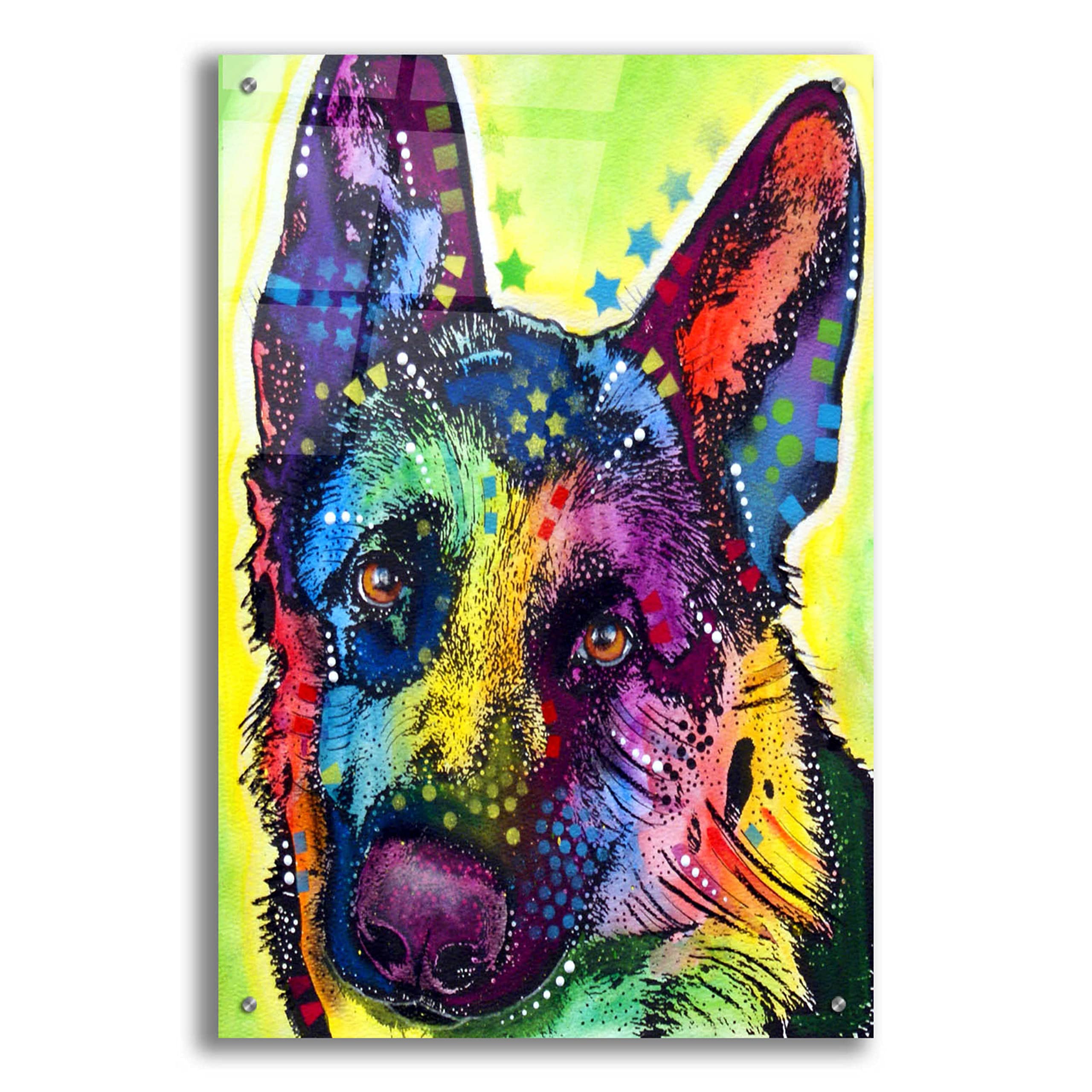 German Shepherd 1 Acrylic Glass Wall Art by Dean Russo - 24x36 Inches Modern Dog Painting for Living Room, Office & Home Decor