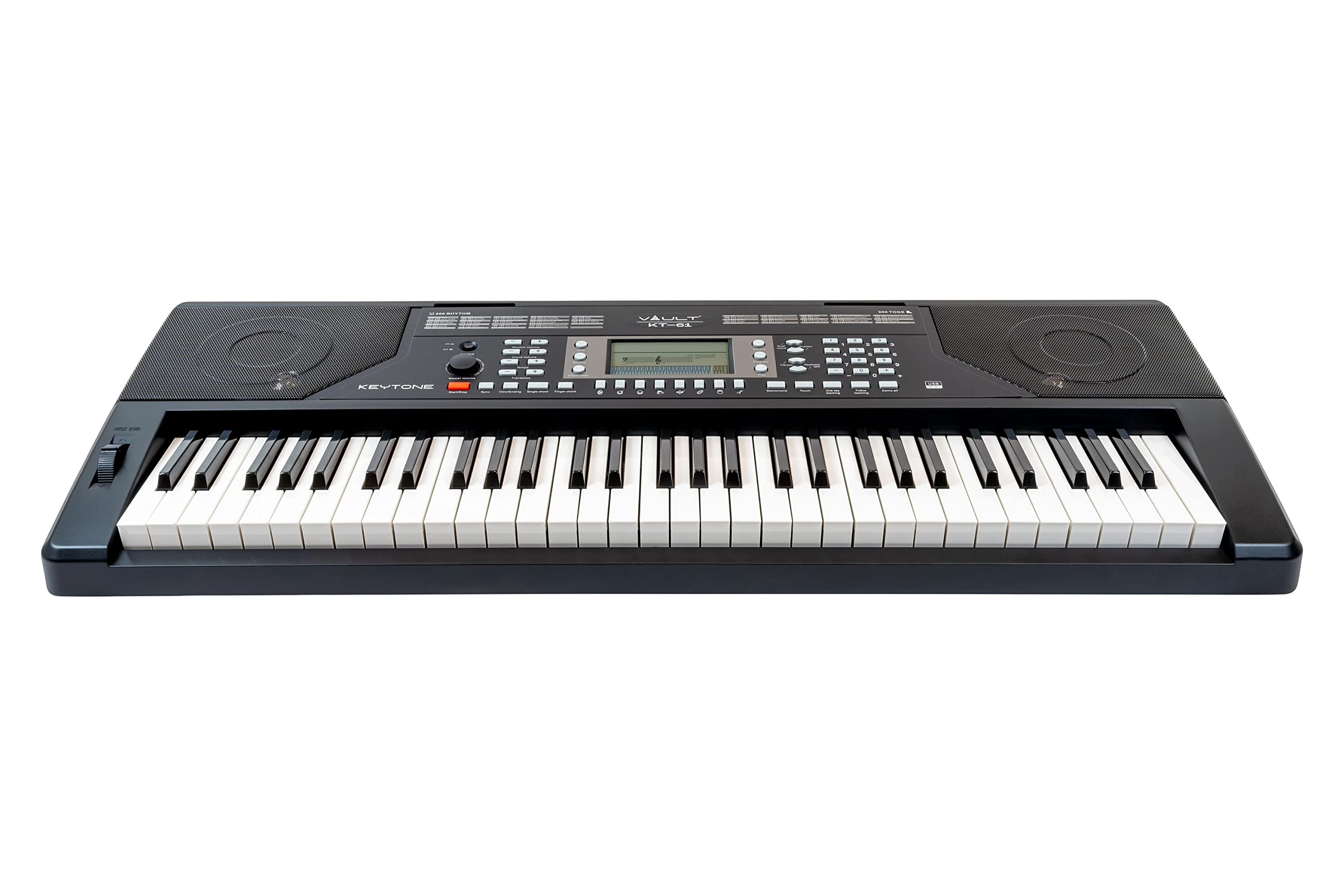 Vault KT-61 Touch Sensitive 61-Key Electronic Keyboard with Adjustable Stand - Black | Beginner Piano Keyboard Bundle Includes Keyboard Stickers, Instructional DVD & Polishing Cloth | Perfect for Home Practice, Music Lessons & Studio Recording