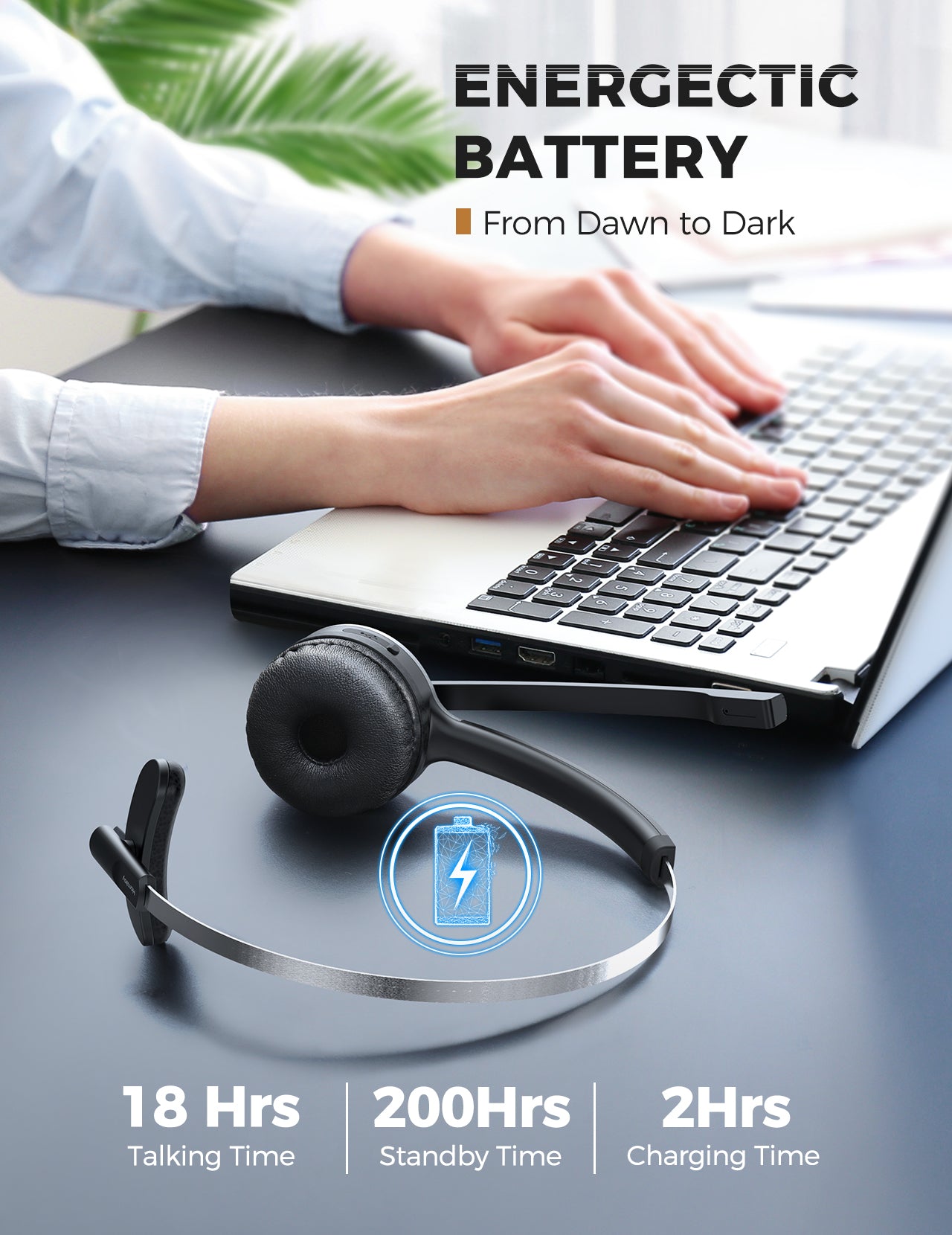 Mpow M5 Professional Bluetooth Headset with Noise Cancelling Microphone - Perfect for Truck Drivers, Call Centers & Hands-Free Communication
