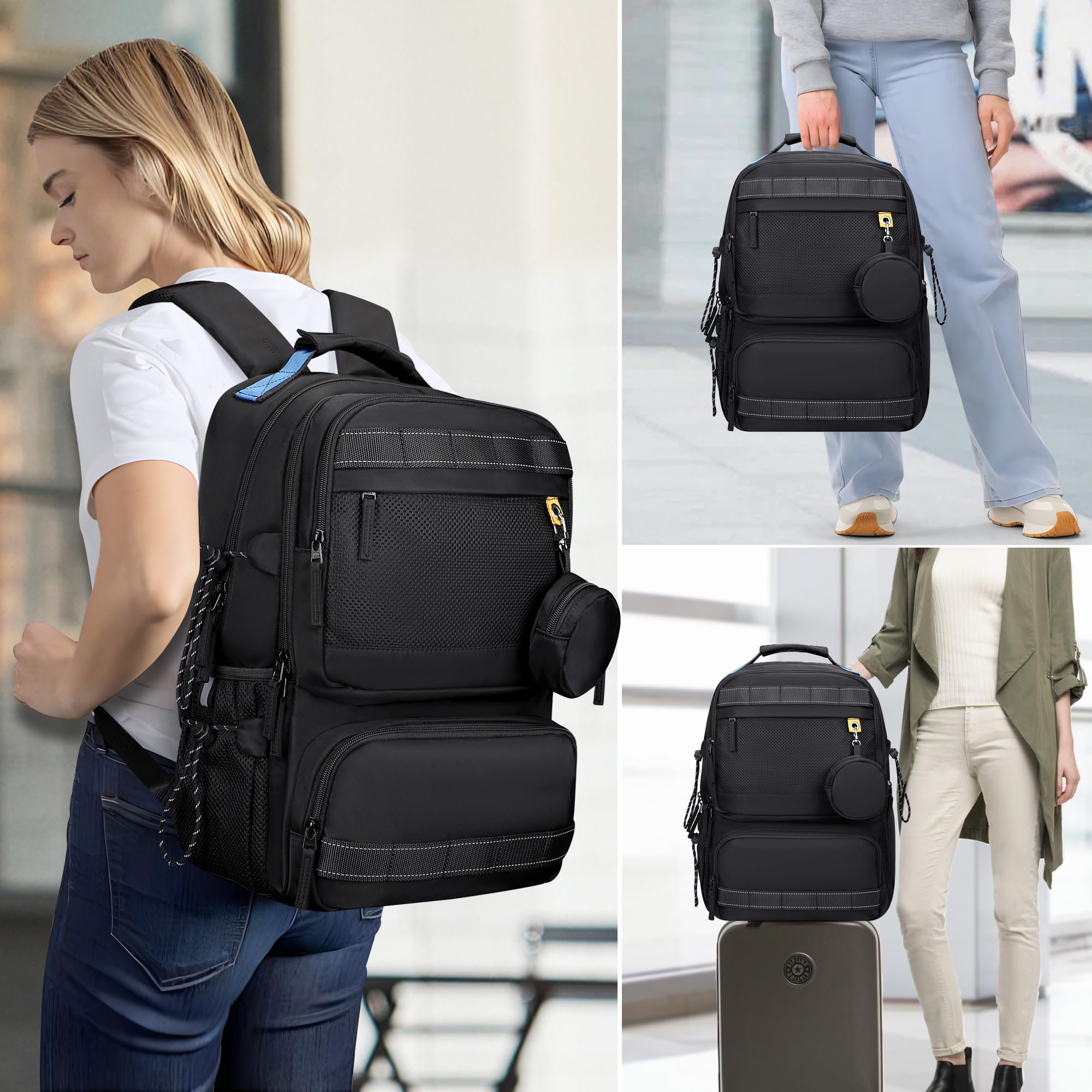 PIJUSHI Travel Laptop Backpack for Women & Men - Airline Approved Carry On Backpack with Multiple Pockets - Small Daypack for Work, School & Business Trips (PE031 Black)
