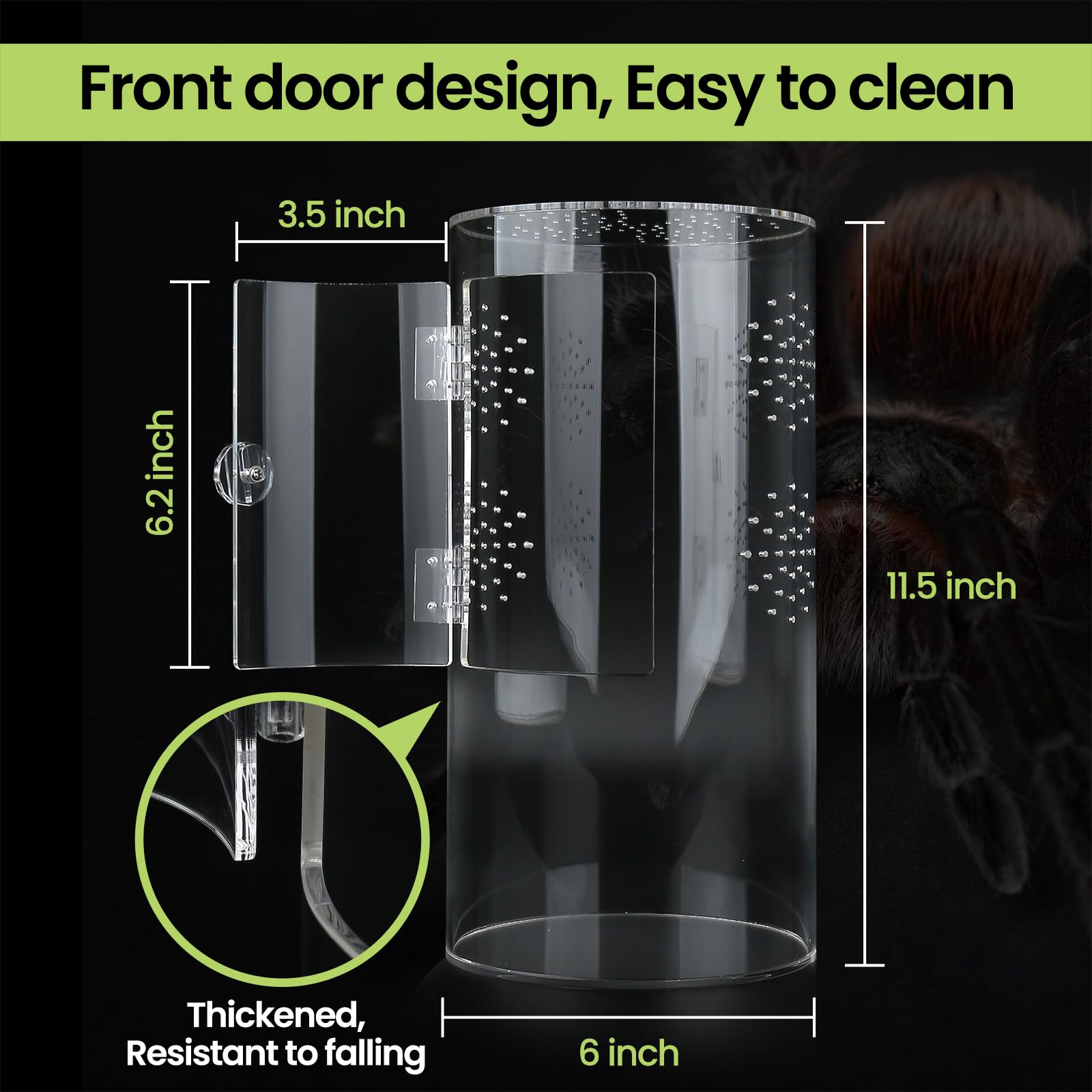 Front Opening Terrarium for Jumping Spiders & Arboreal Tarantulas - 12x6x6 Inch Tall Acrylic Reptile Enclosure with Cross Ventilation & Waterproof Design - Perfect for Pet Spiders, Reptile Habitats & Classroom Science Projects
