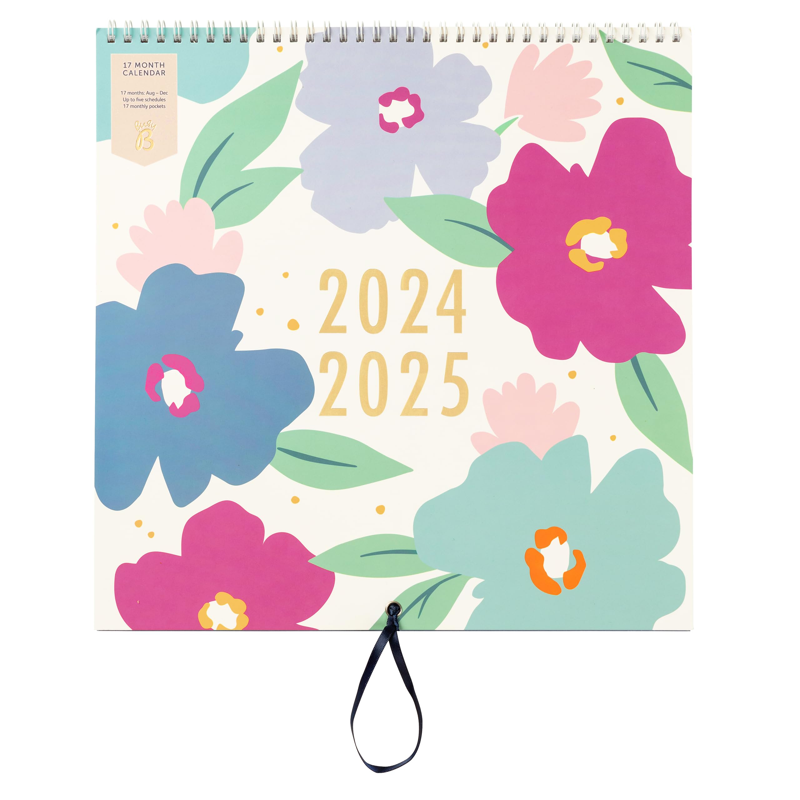 Busy B 17-Month Family Wall Calendar August 2024 - December 2025 | Floral Design Wall Planner with 5 Schedules, Tear-Off Shopping Lists & 17 Monthly Pockets | FSC Certified | Perfect for Home, Office & Classroom Organization
